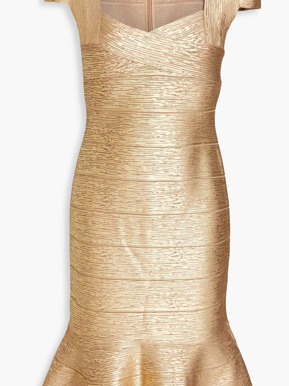 fluted metallic bandage dress