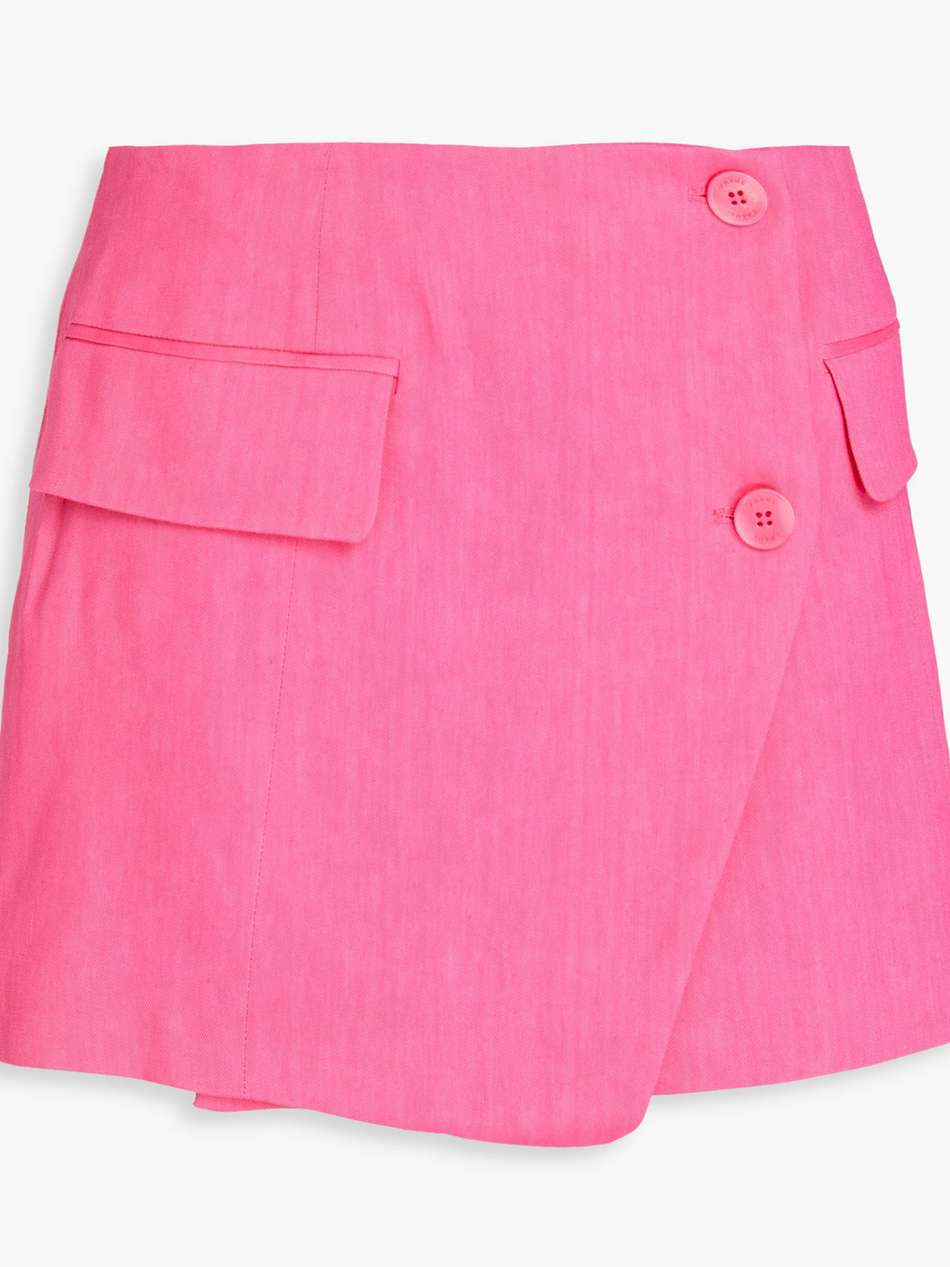 linen-blend mini wrap skirt