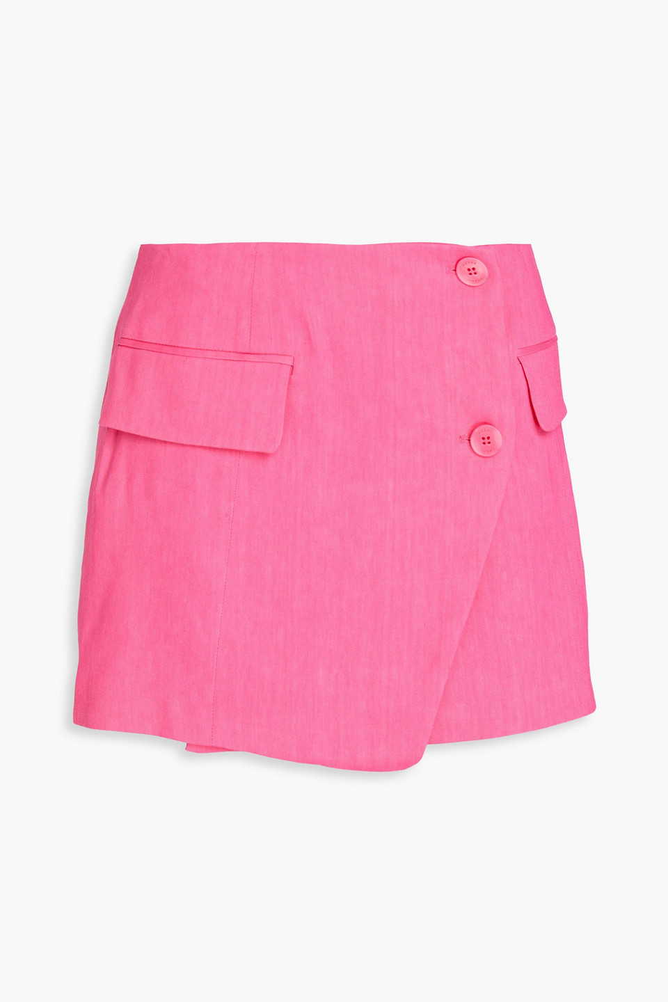 Frame Linen-blend Mini Wrap Skirt In Fuchsia