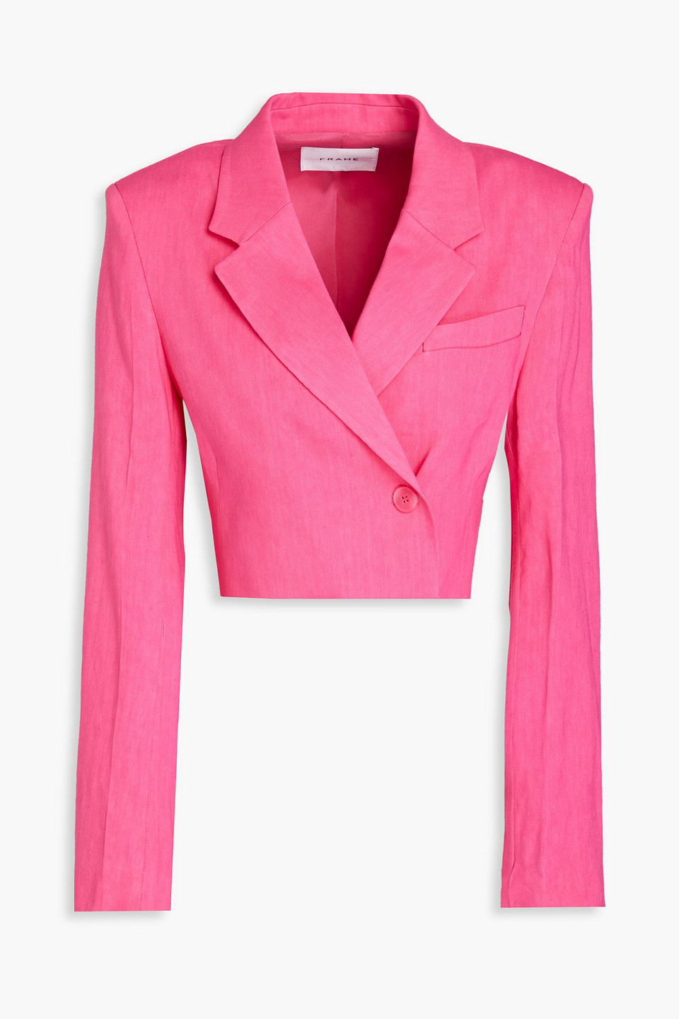 Shop Frame Cropped Linen-blend Blazer In Fuchsia