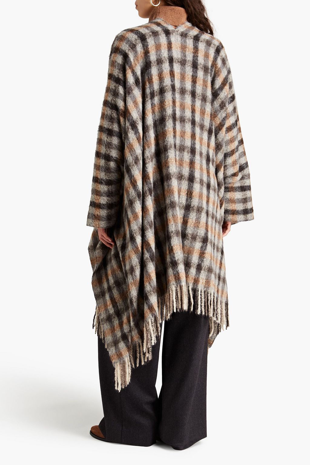 BRUNELLO CUCINELLI Brushed metallic checked alpaca-blend cape