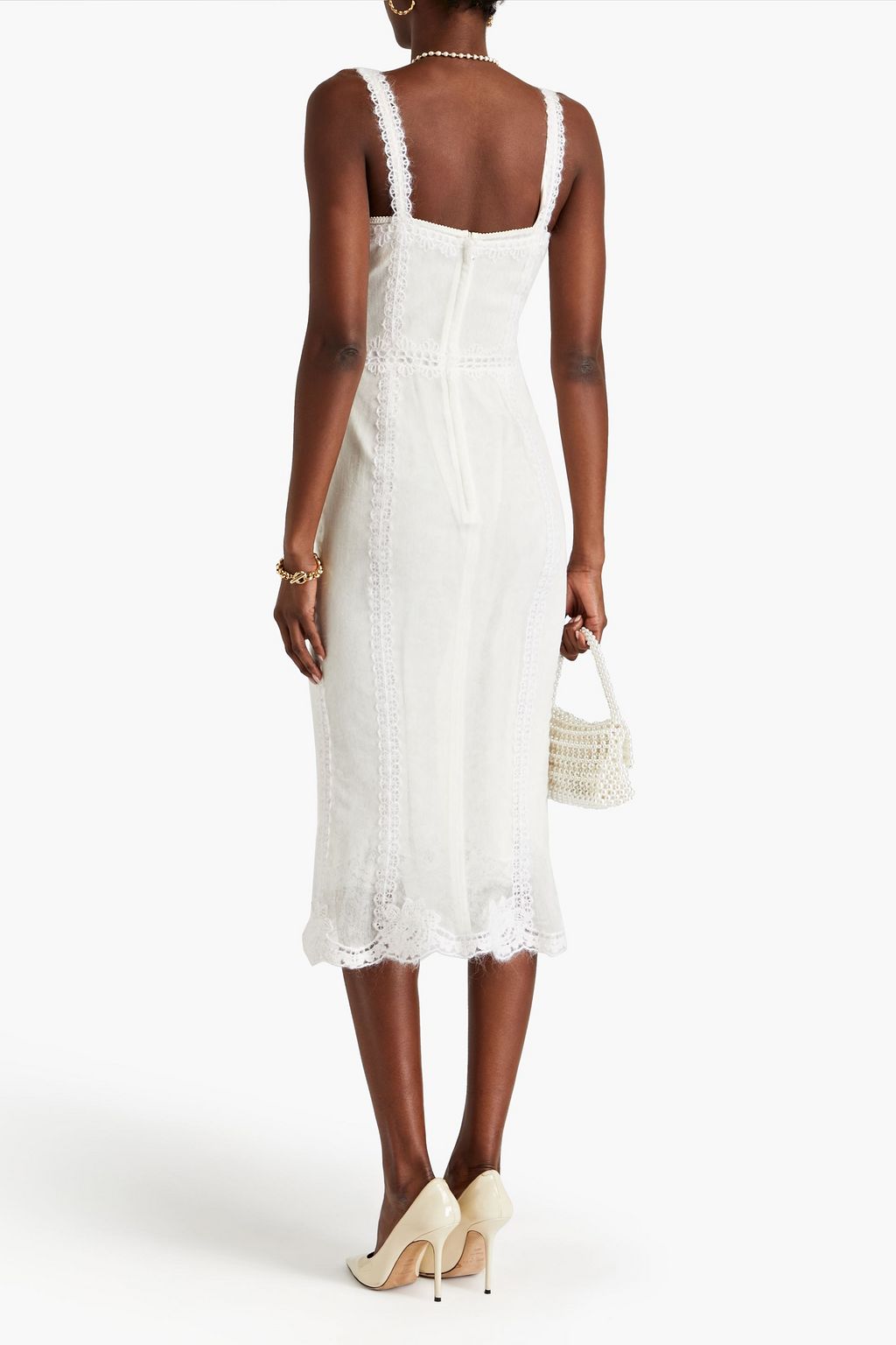 DOLCE&GABBANA Midikleid aus einer Baumwollmischung mit Häkelspitzenbesatz