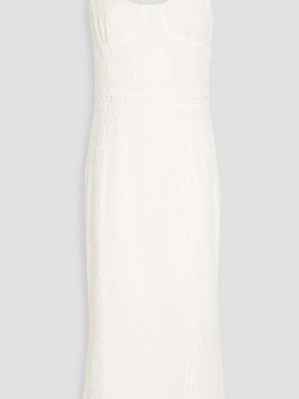 crocheted lace-trimmed cotton-blend midi dress