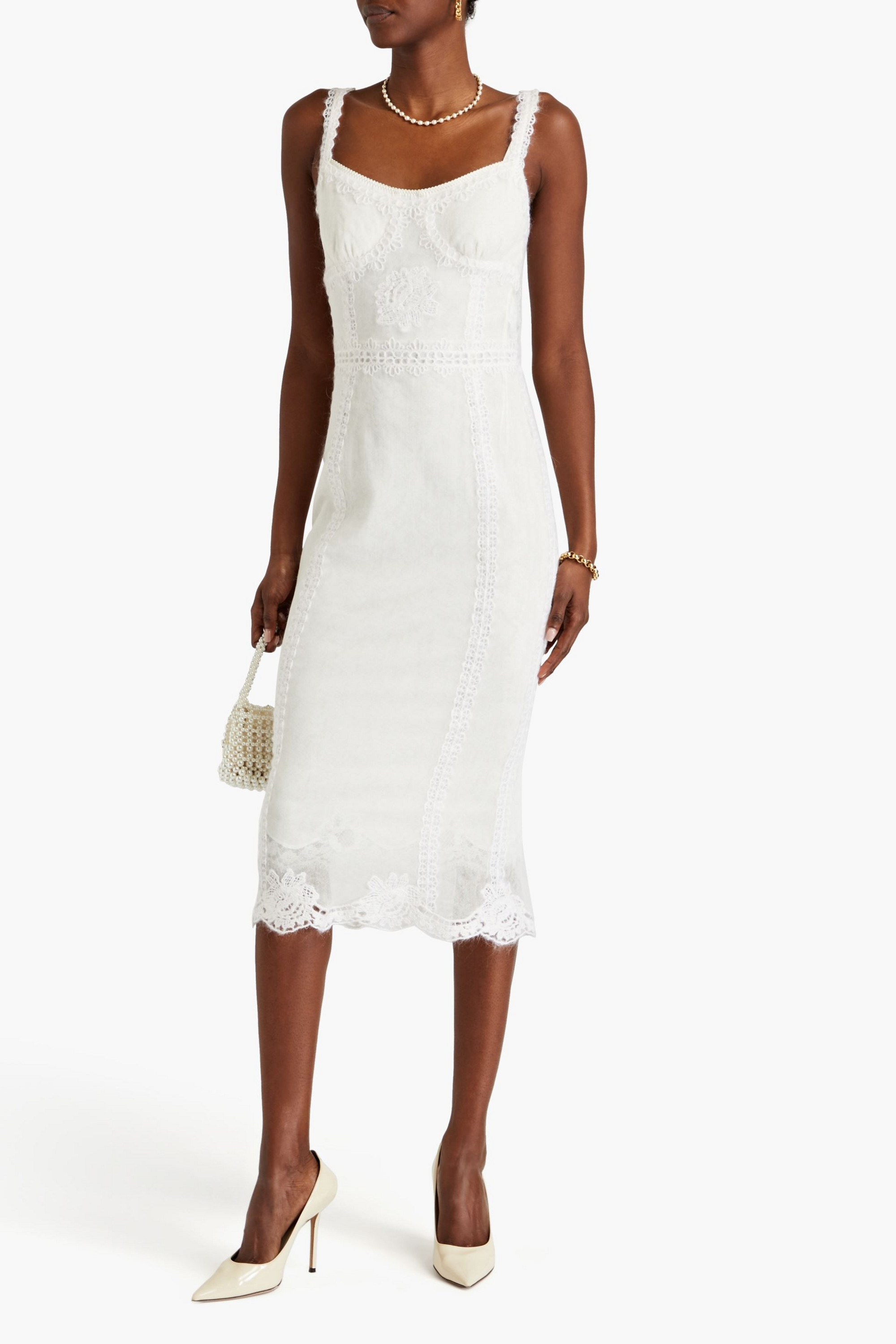 Dolce&Gabbana Crocheted lace-trimmed cotton-blend midi dress