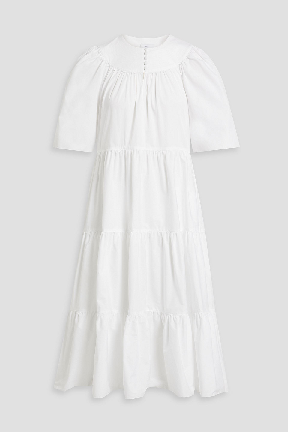 Rosetta Getty Tiered Cotton-poplin Midi Dress In White