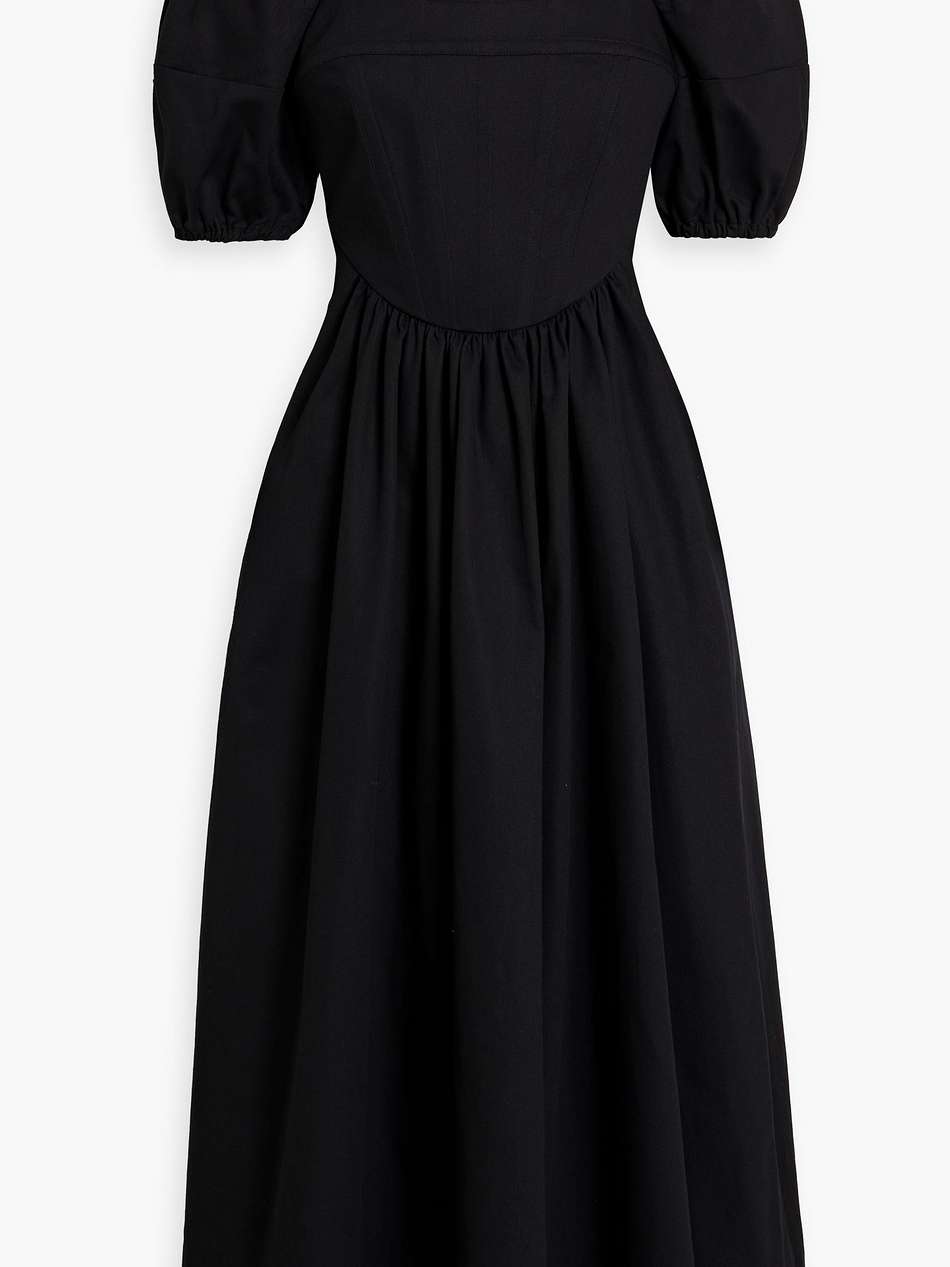 gathered cotton-twill midi dress