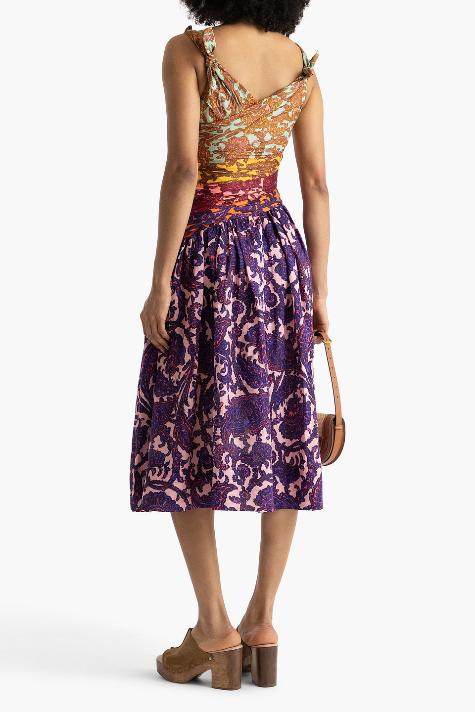 Shop Zimmermann Cutout Knotted Printed Linen Midi Dress In Purple