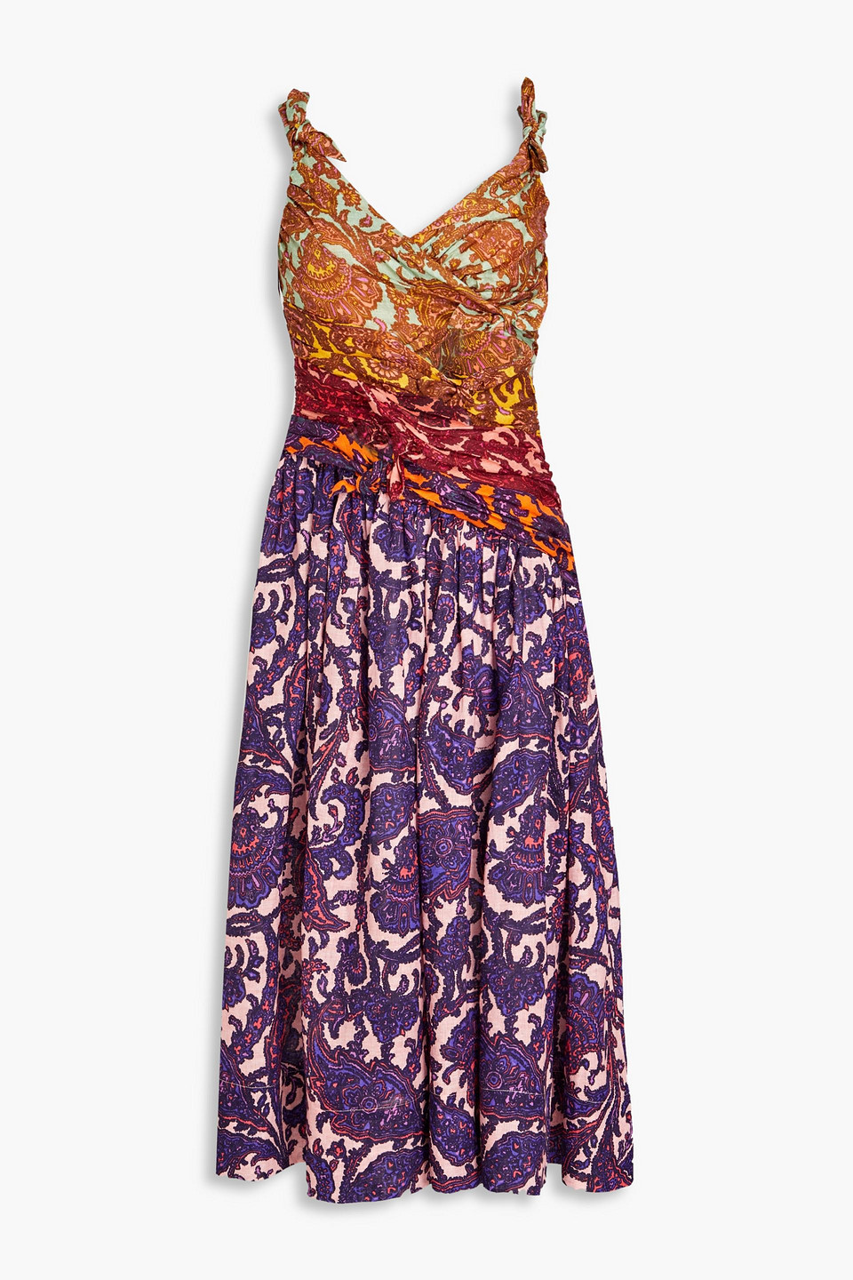 Zimmermann Cutout Knotted Printed Linen Midi Dress In Purple