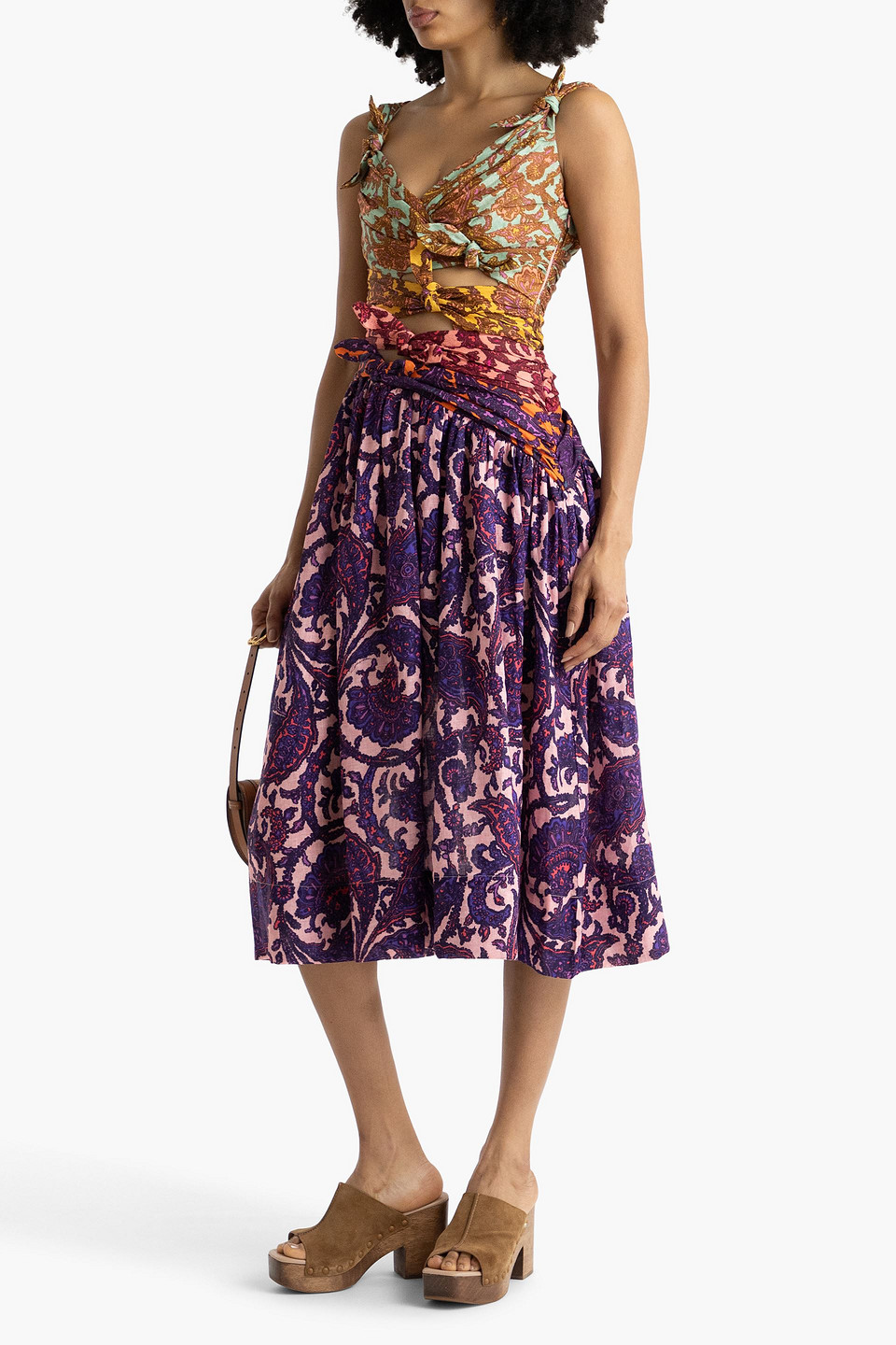 Zimmermann Tiggy Paisley-print Cutout Linen Dress In Purple