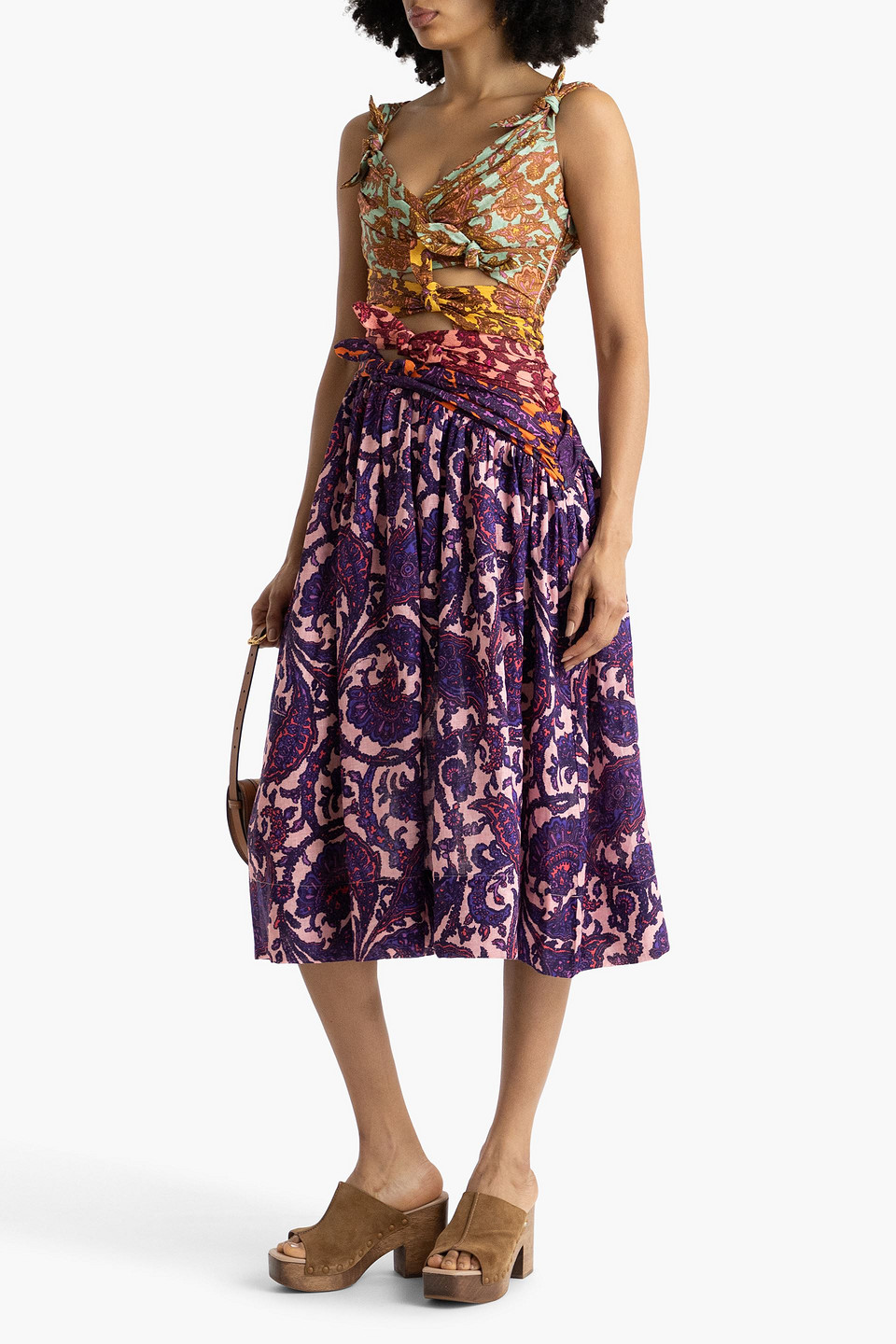 Shop Zimmermann Cutout Knotted Printed Linen Midi Dress In Purple