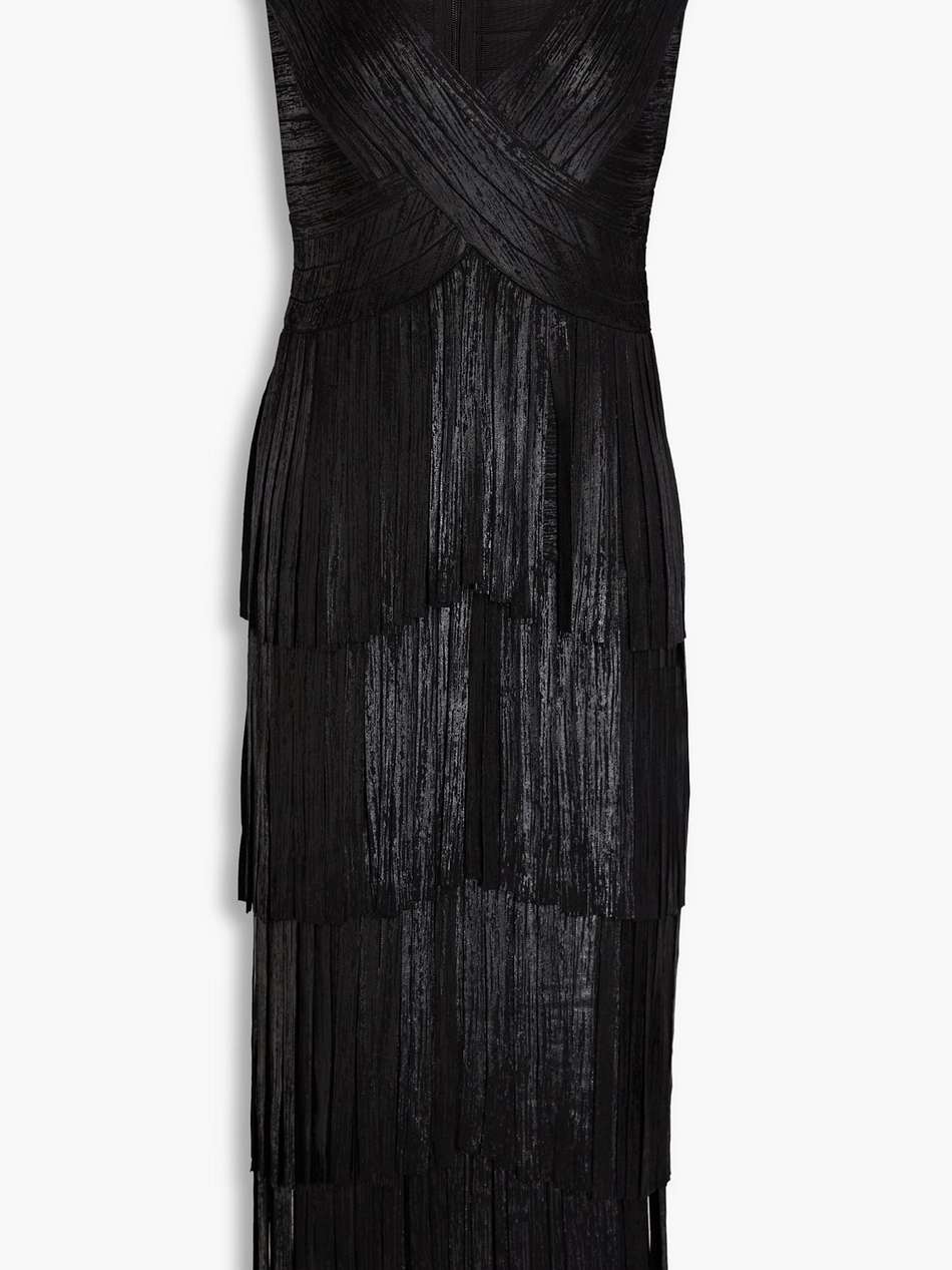 fringed bandage midi dress