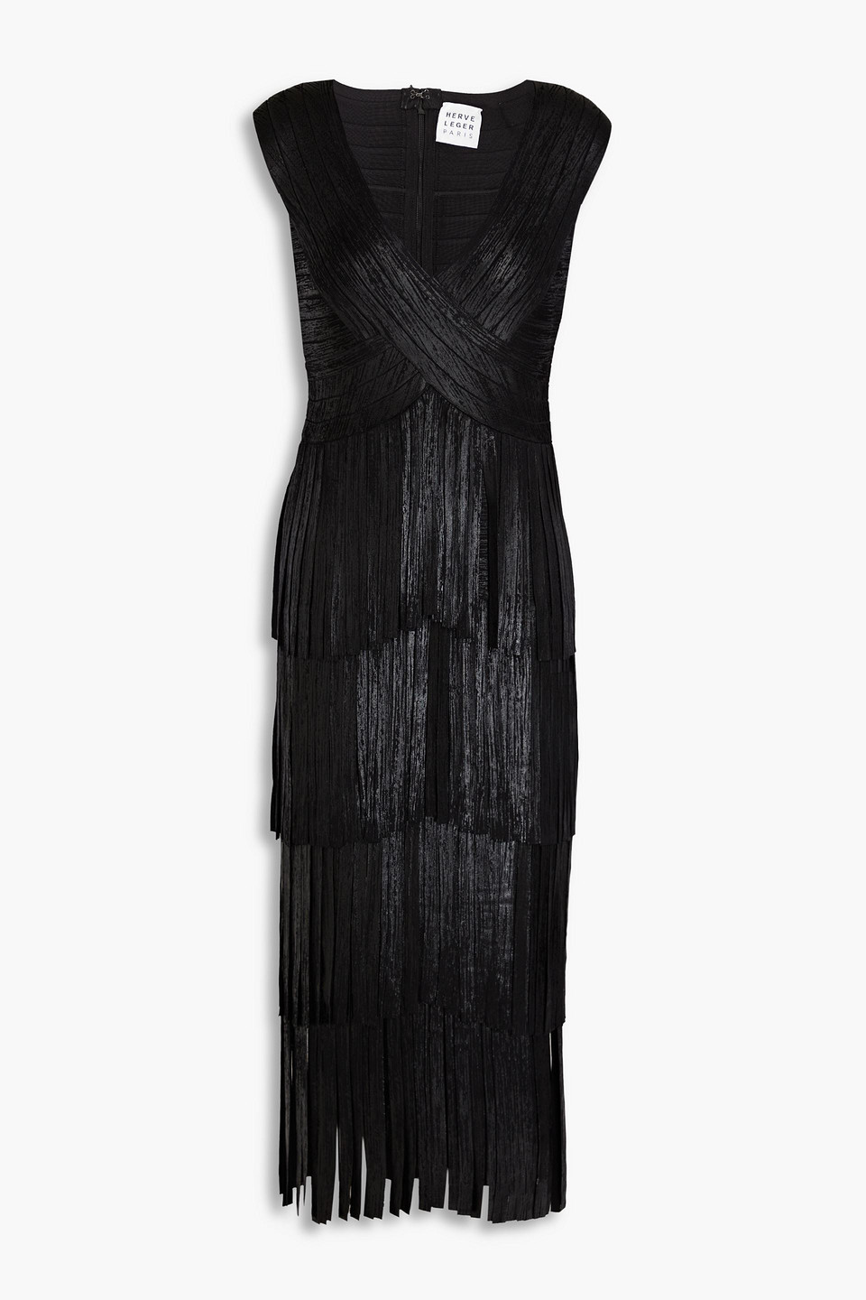 Herve Leger Midikleid Aus Bandage Mit Fransen In Black