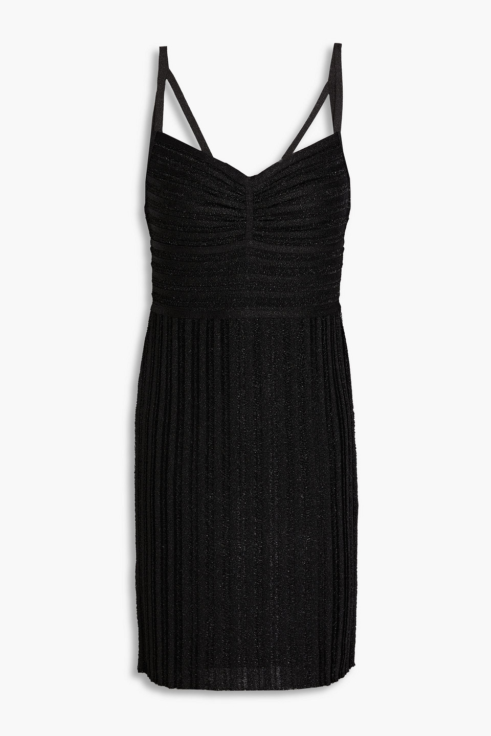 Herve Leger Metallic Ribbed-knit Mini Dress In Black