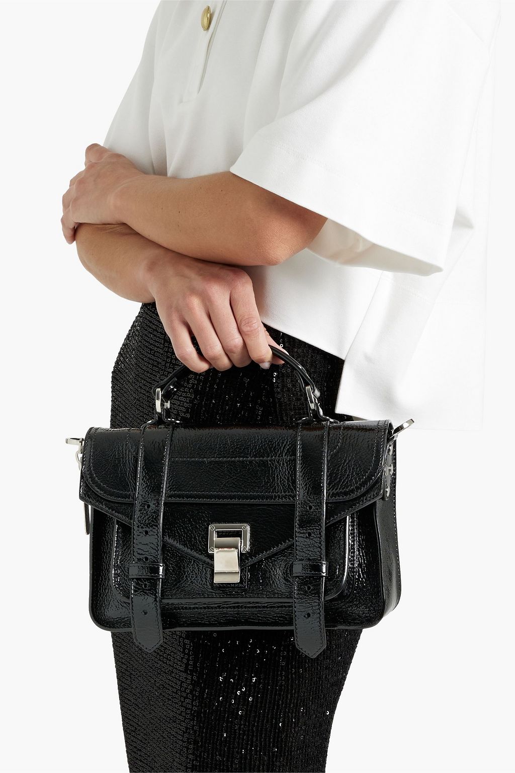 PROENZA SCHOULER PS1 Tiny crinkled patent-leather tote