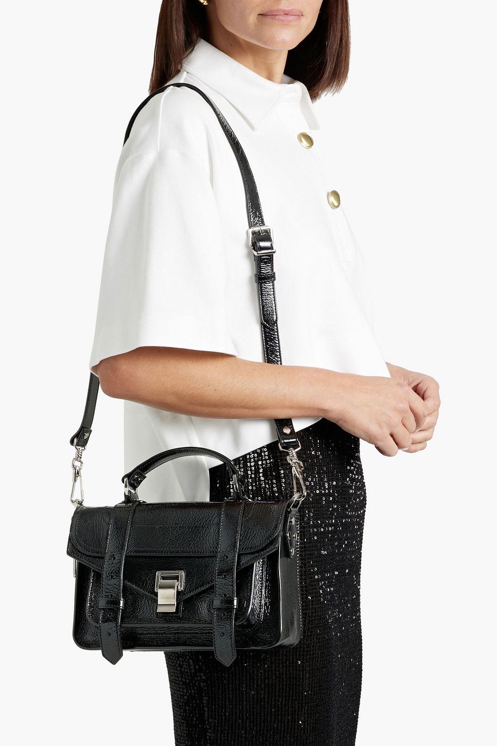 PROENZA SCHOULER PS1 Tiny crinkled patent-leather tote