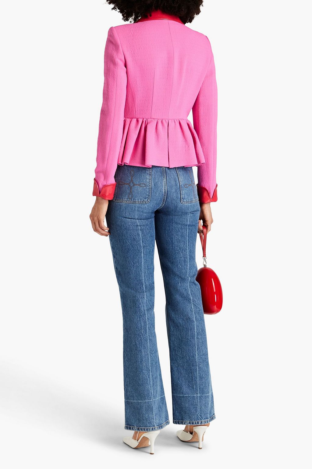 MOSCHINO Vinyl-trimmed crepe peplum jacket