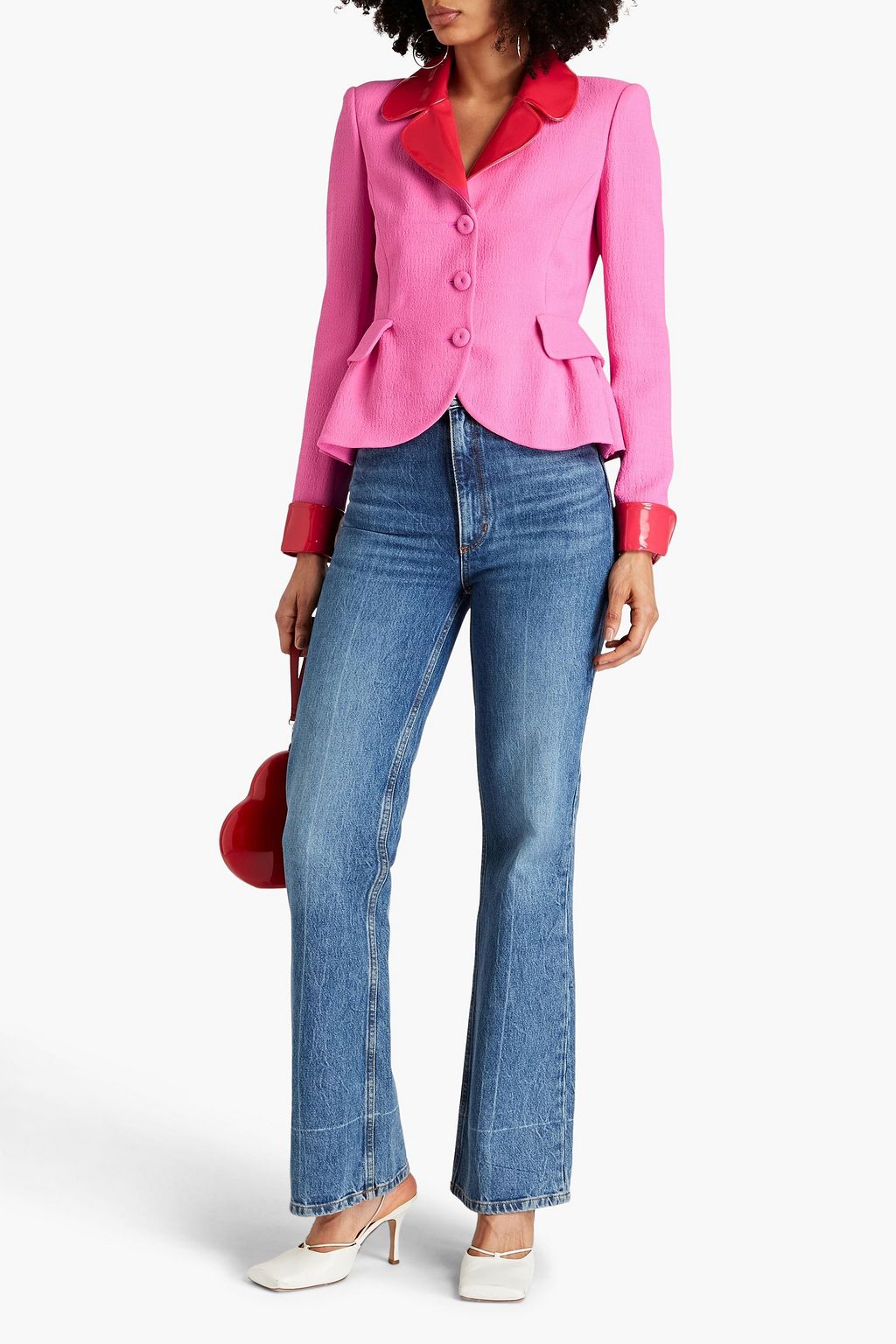 MOSCHINO Vinyl-trimmed crepe peplum jacket
