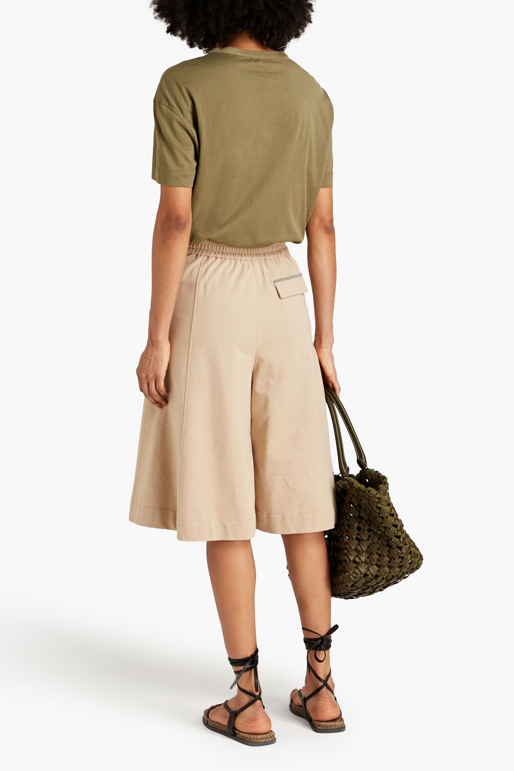 BRUNELLO CUCINELLI Bead-embellished stretch-cotton jersey culottes