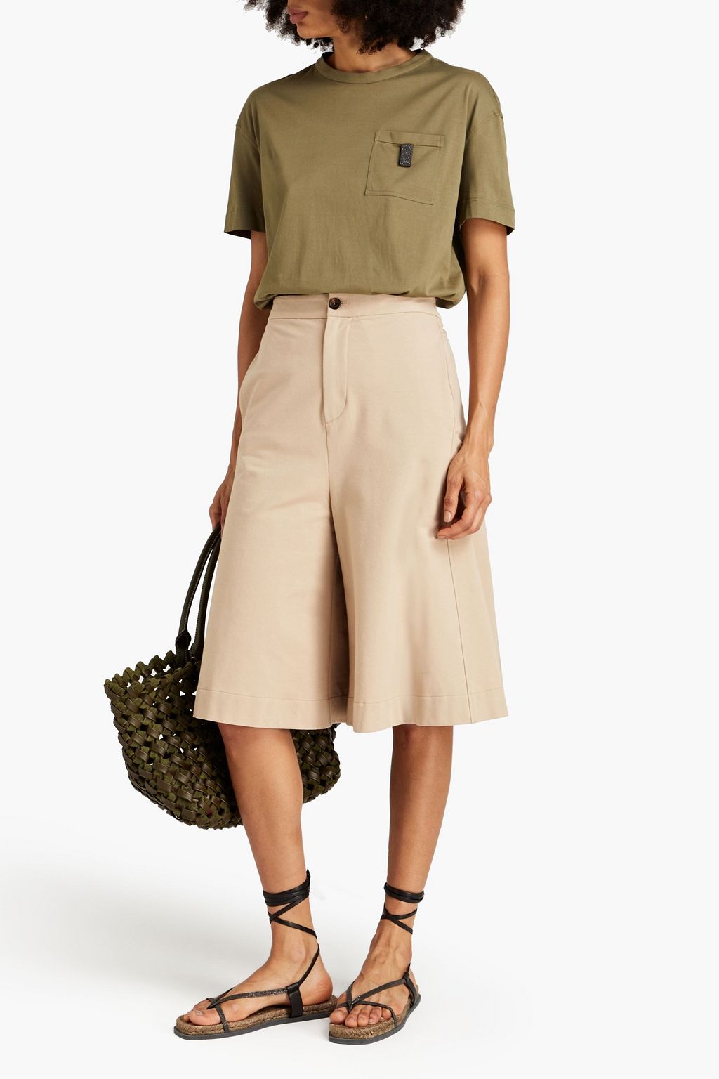 BRUNELLO CUCINELLI Bead-embellished stretch-cotton jersey culottes