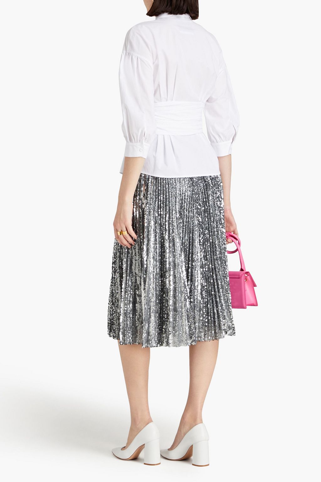MOSCHINO Pleated ruched stretch cotton-poplin shirt