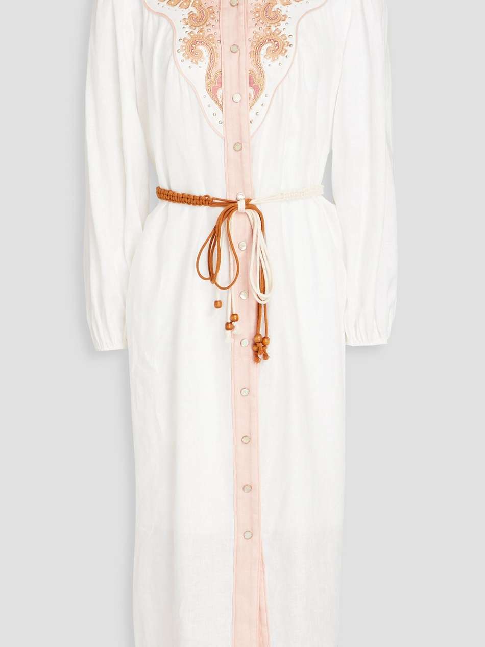 embellished linen midi shirt dress