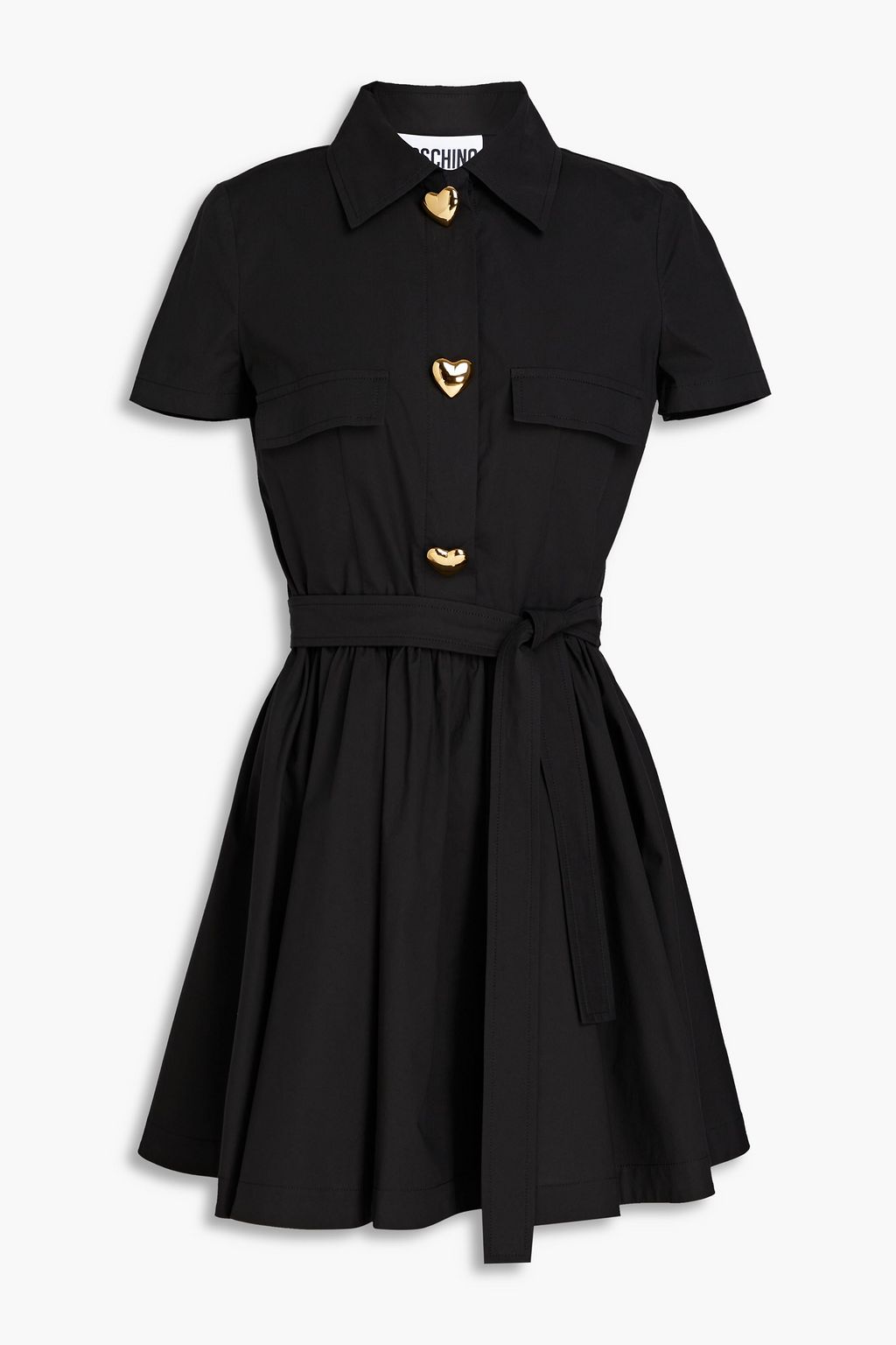 Belted stretch cotton poplin mini shirt dress