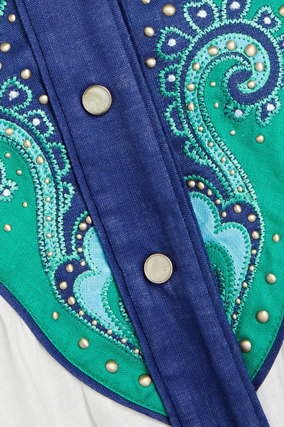 Zimmermann Embellished Gathered Paisley-print Slub Linen Shirt In Green