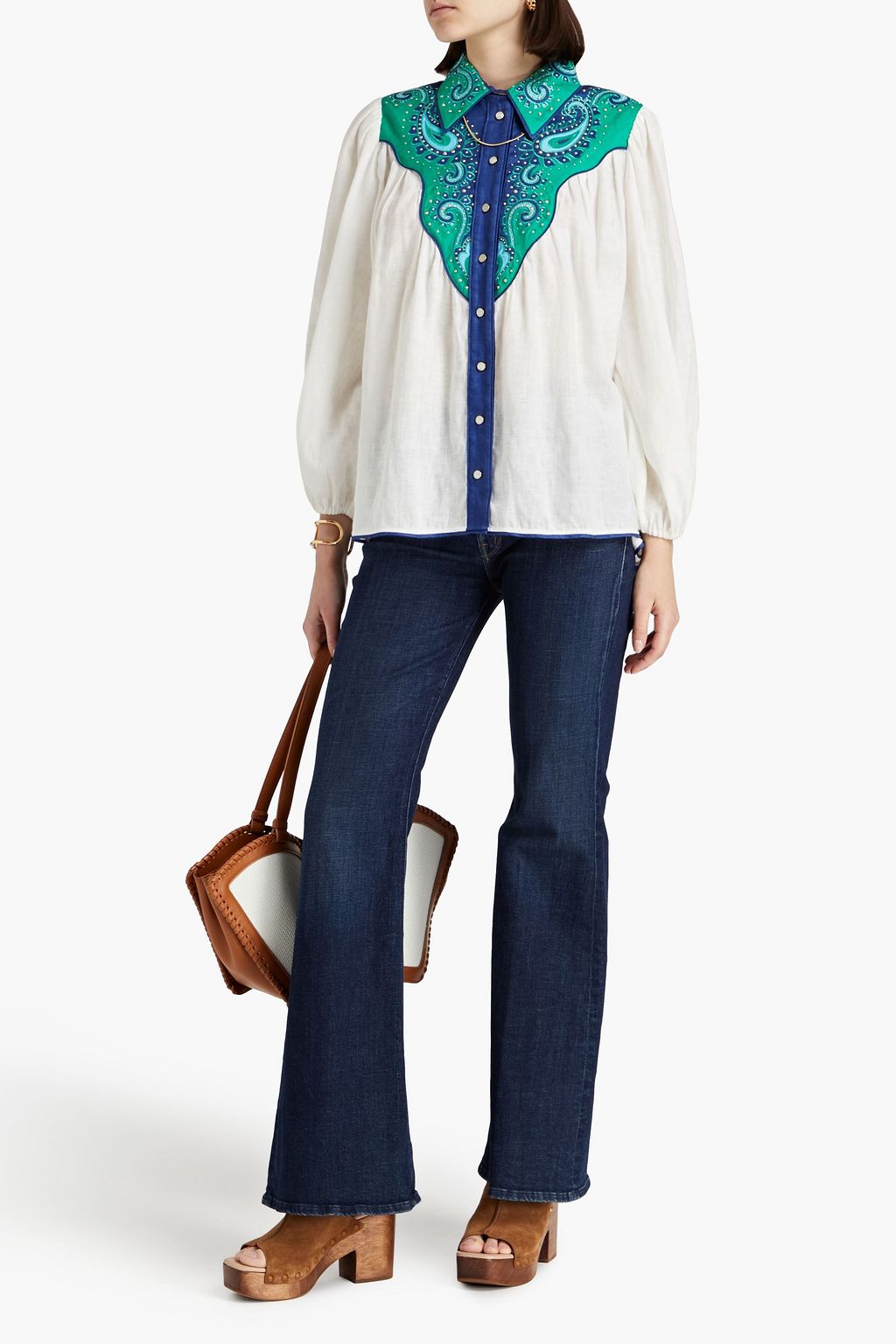 ZIMMERMANN Embellished paisley-print linen shirt