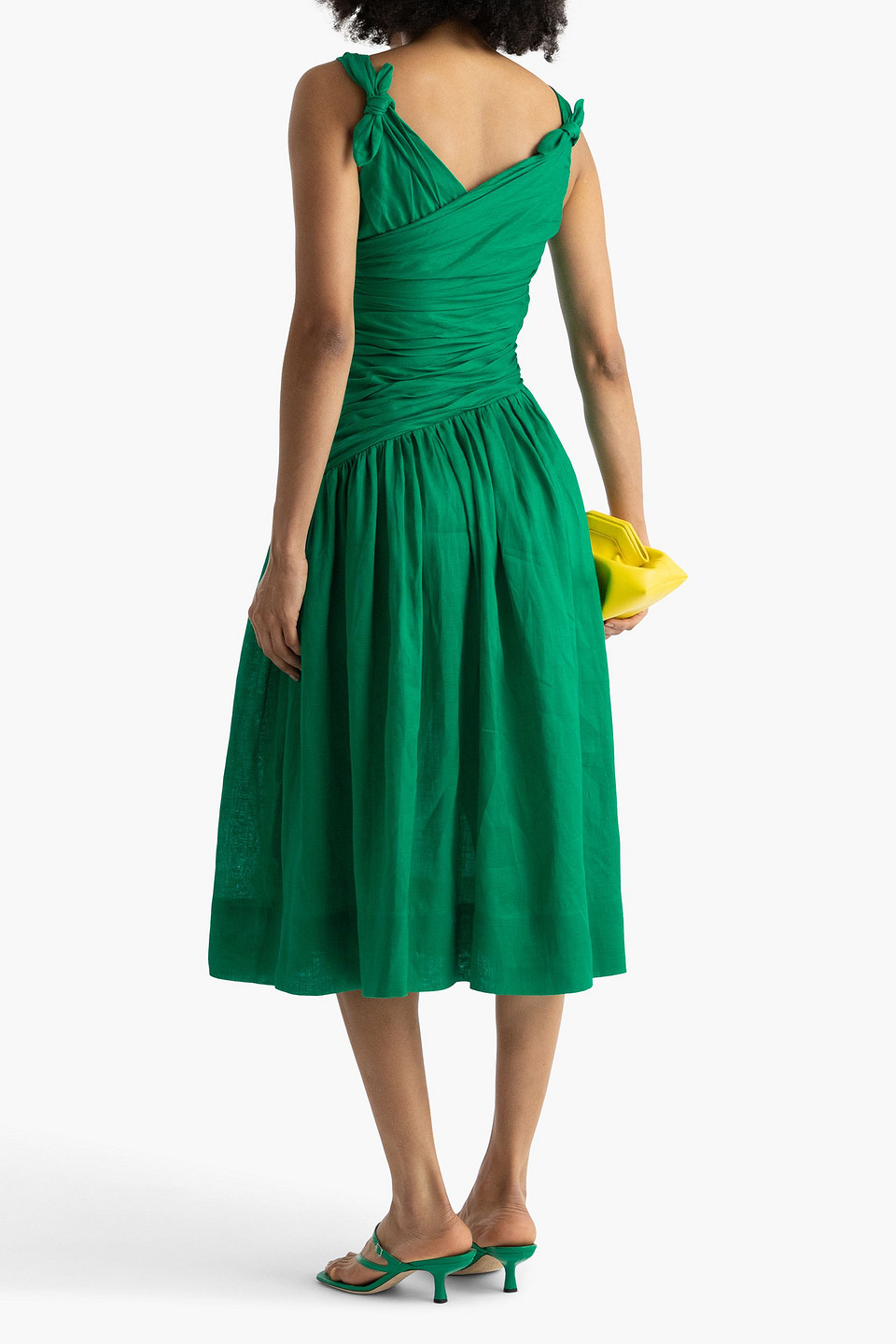 Zimmermann Tiggy Bow-embellished Linen Midi Dress In Green