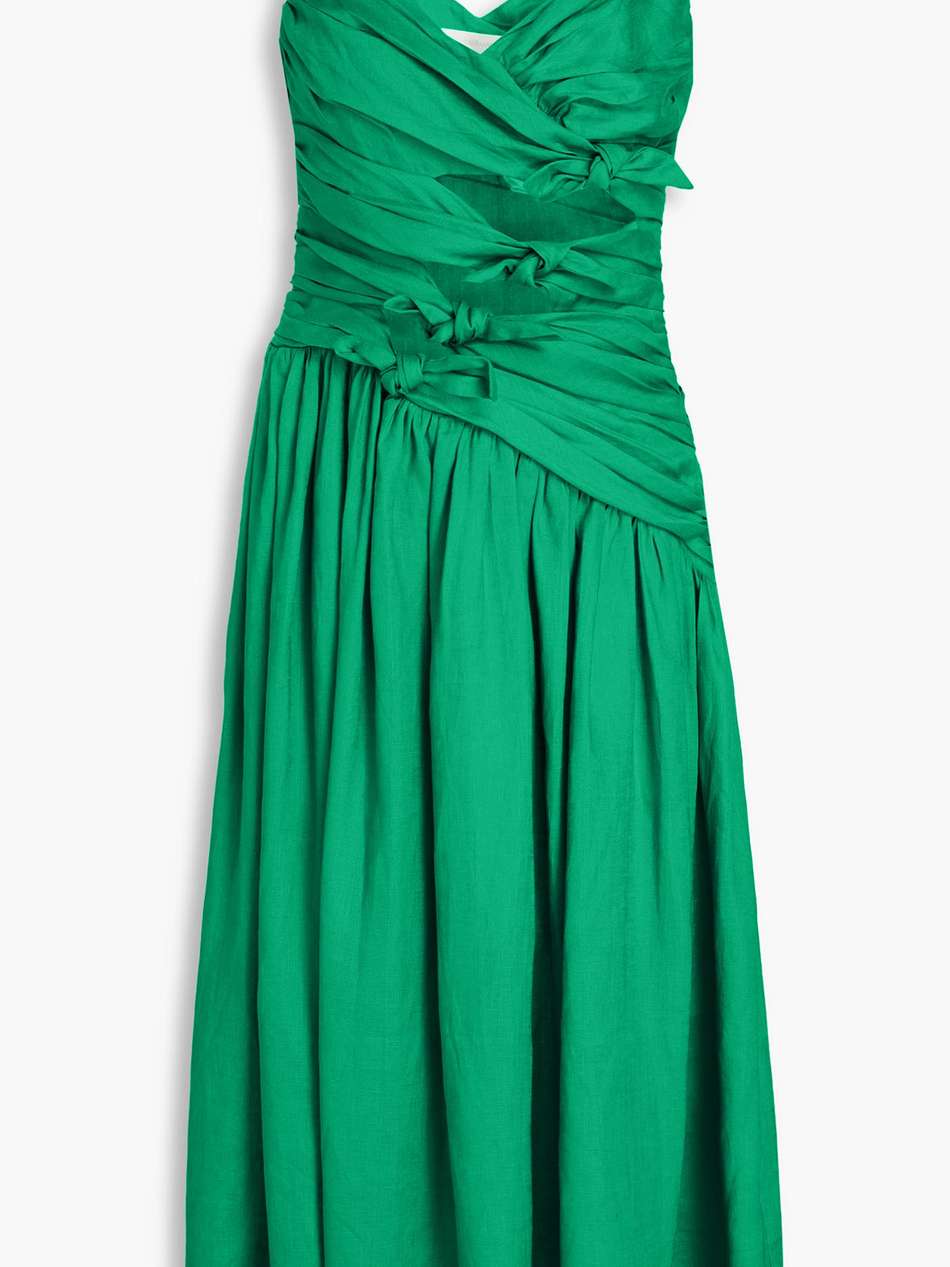 cutout knotted linen midi dress