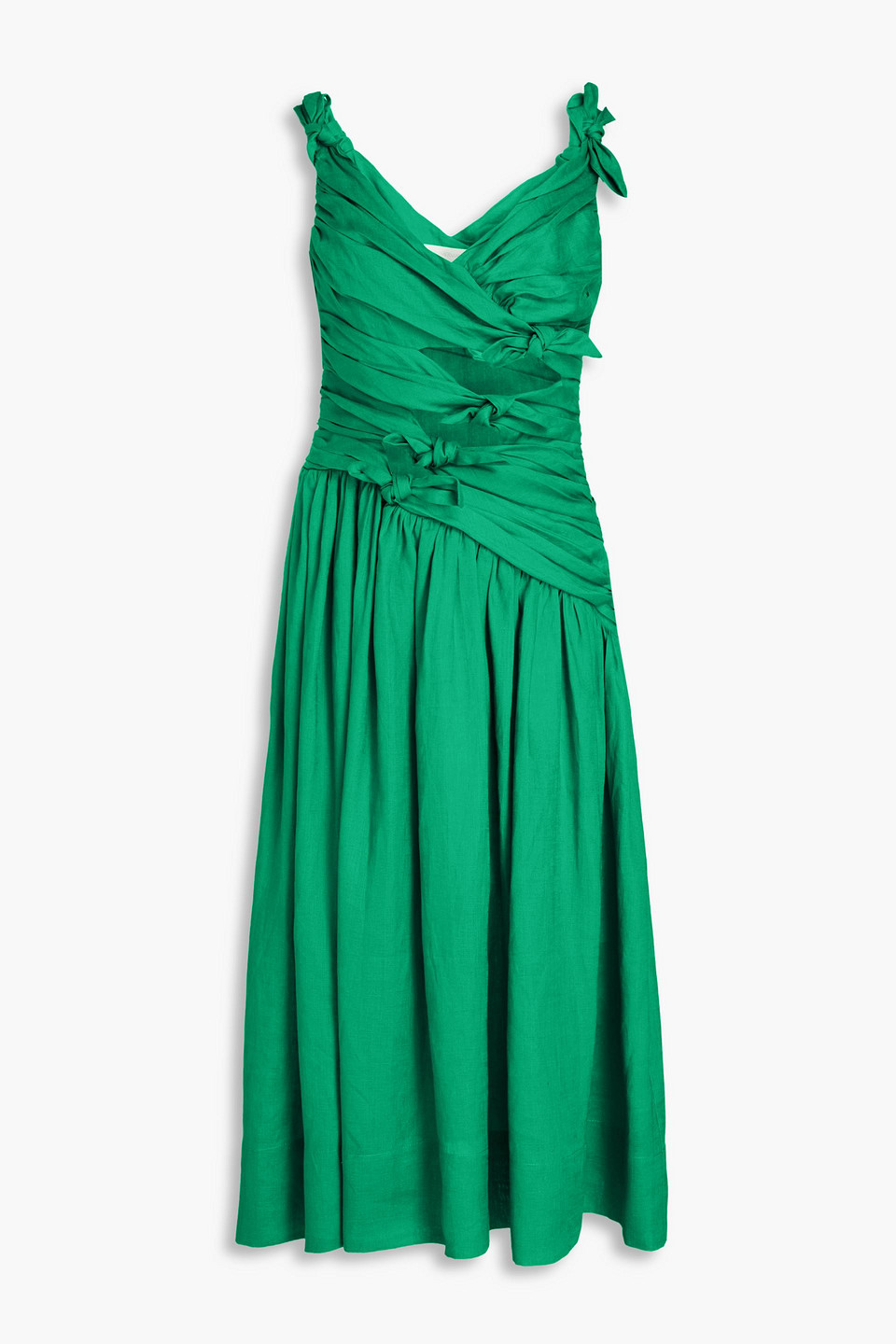 Zimmermann Tiggy Bow-embellished Linen Midi Dress In Green