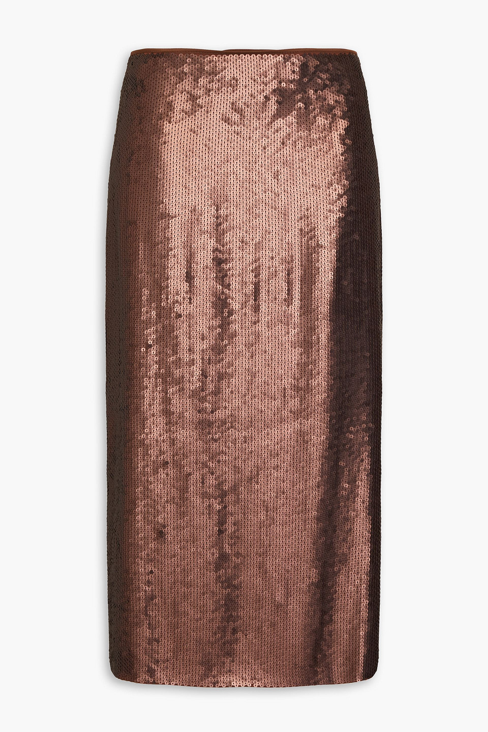 Brunello Cucinelli Sequined Crepe Midi Skirt In Brown