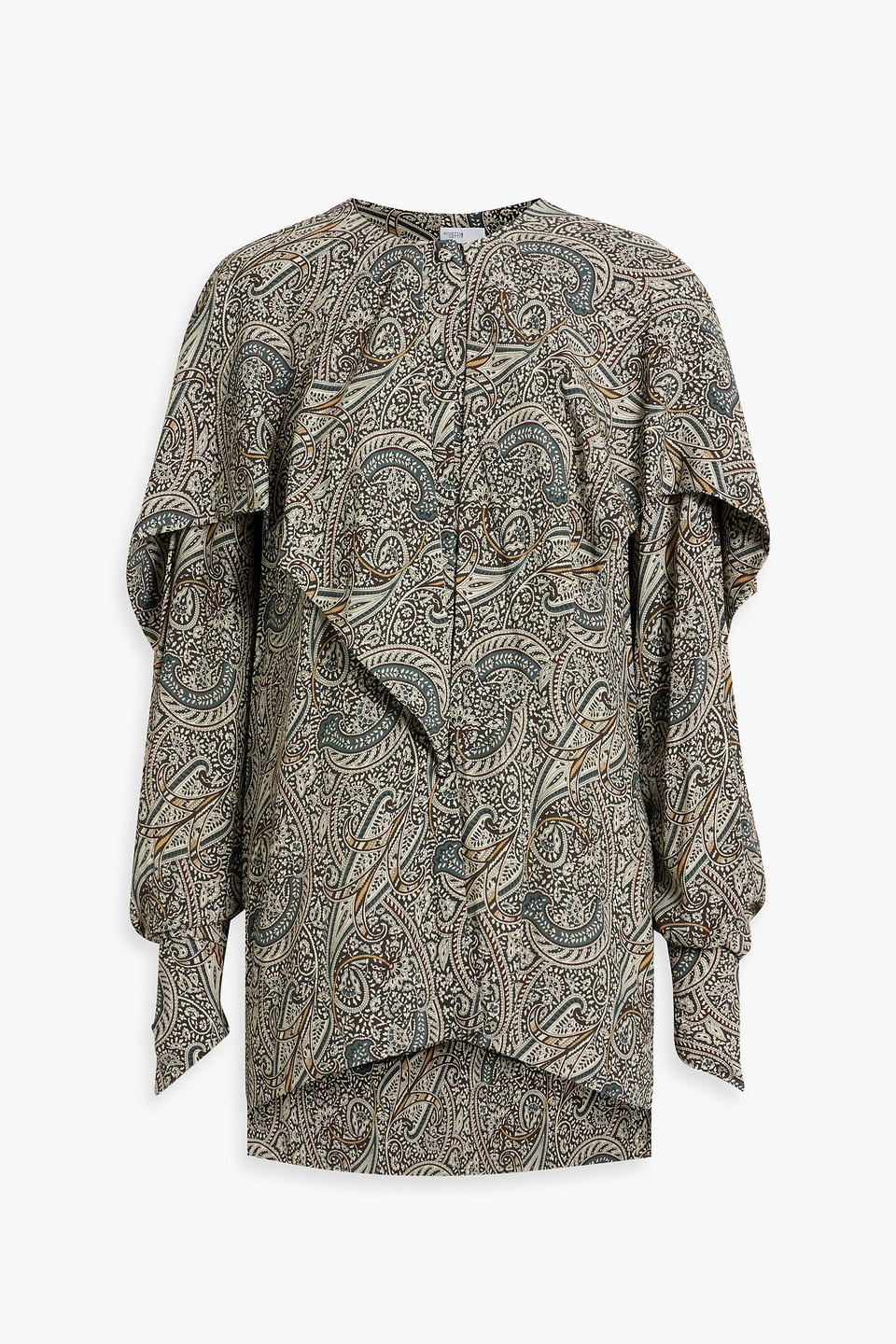 Rosetta Getty Cape-effect Printed Crepe Blouse In Emerald