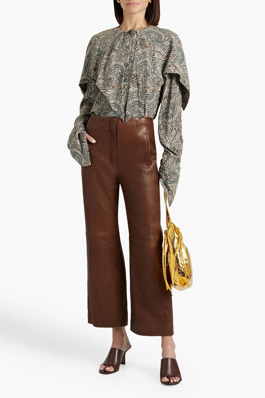 ROSETTA GETTY Cape-effect printed crepe blouse