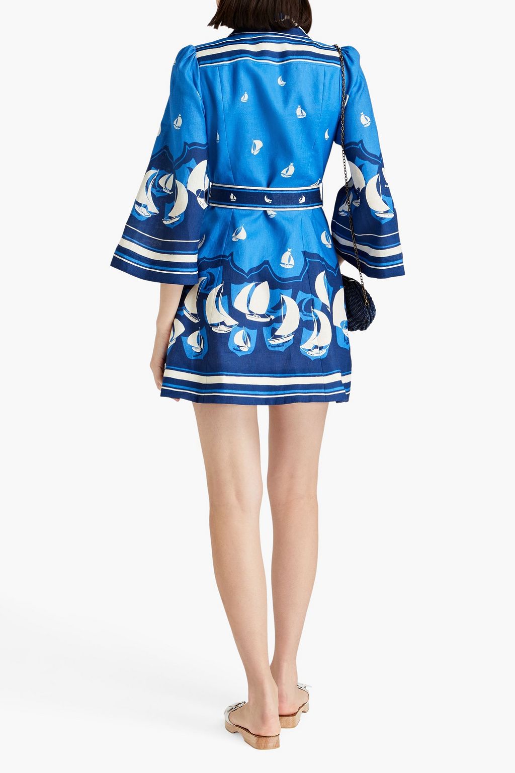 ZIMMERMANN Belted printed linen mini shirt dress