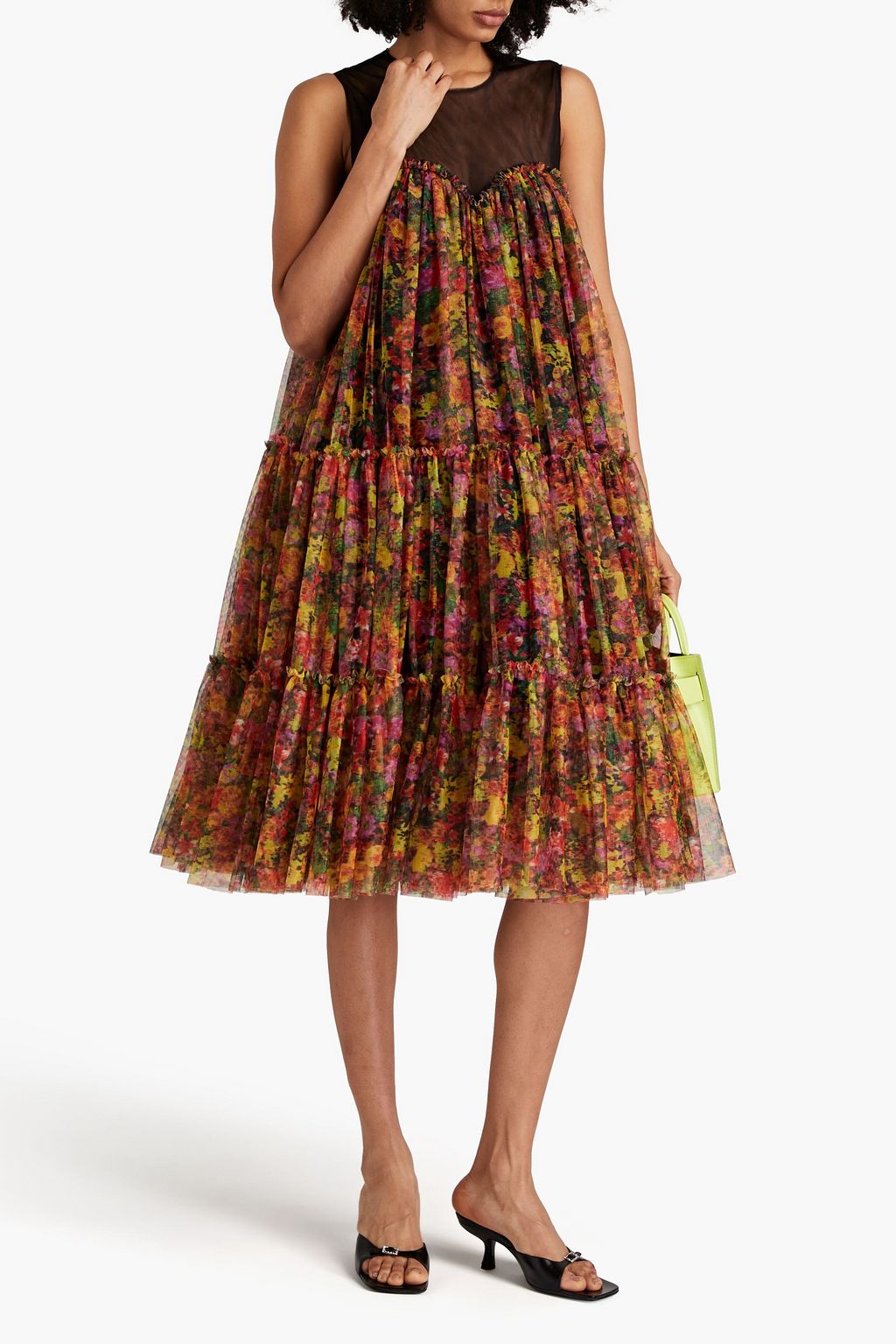 PHILOSOPHY DI LORENZO SERAFINI Tiered floral-print tulle midi dress