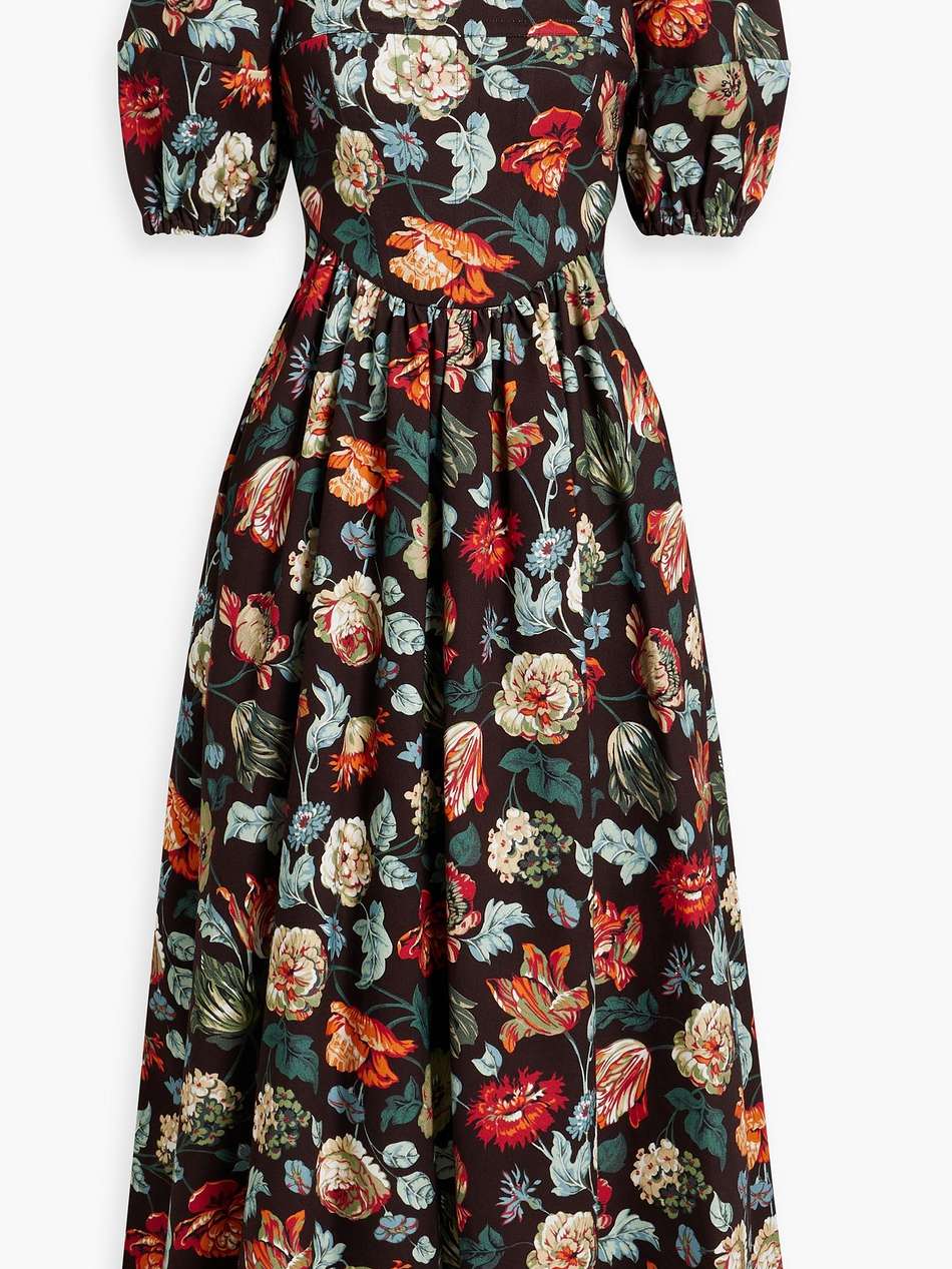 floral-print cotton-twill midi dress