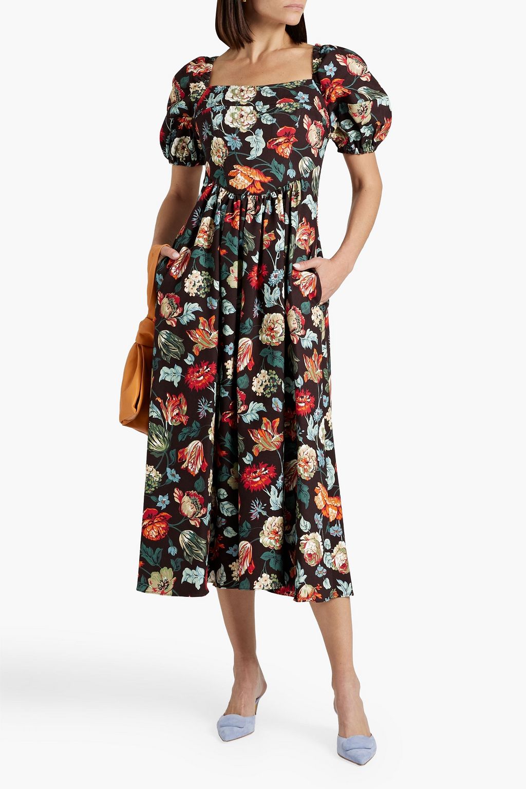 ROSETTA GETTY Floral-print cotton-twill midi dress