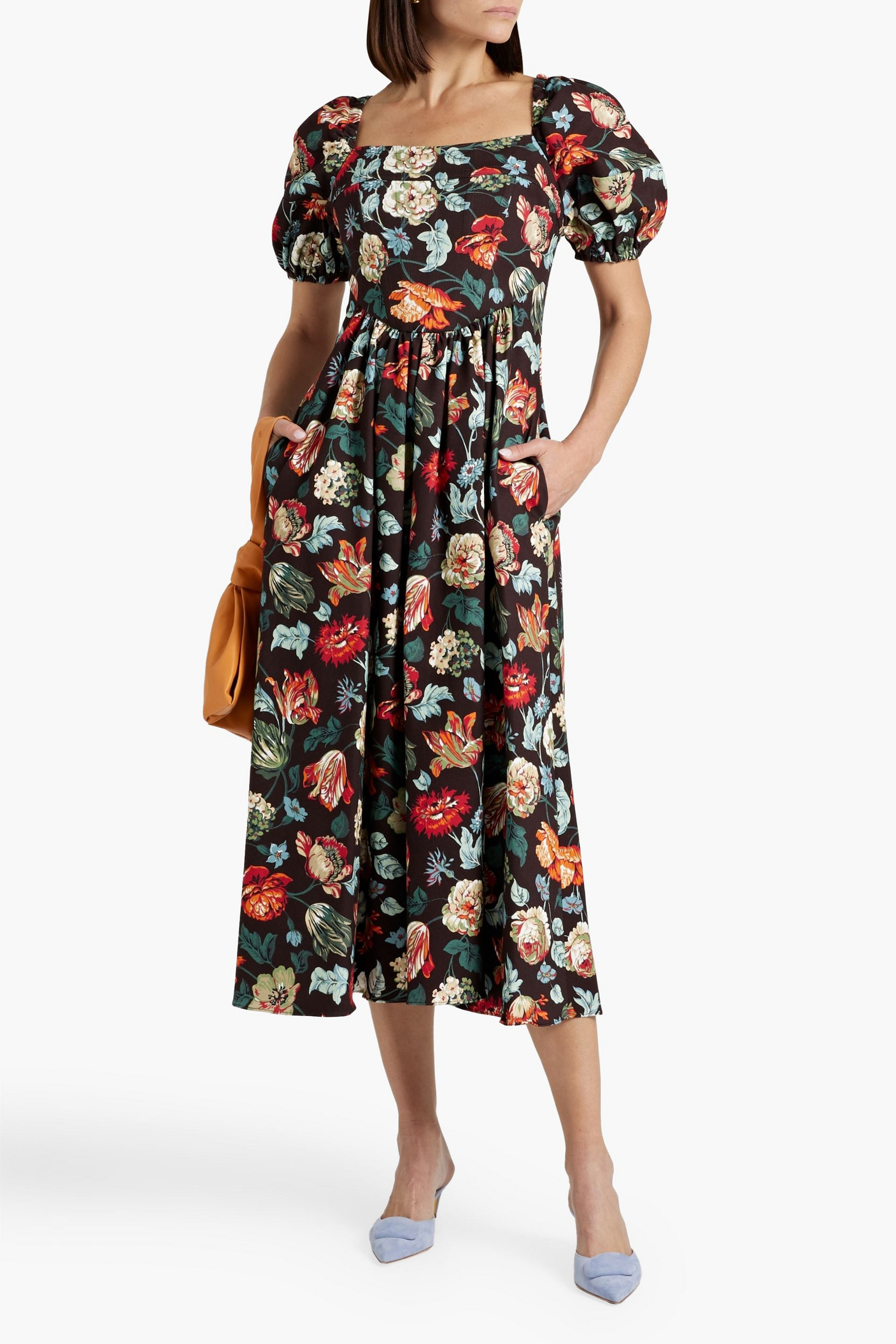 Rosetta Getty Floral-print cotton-twill midi dress