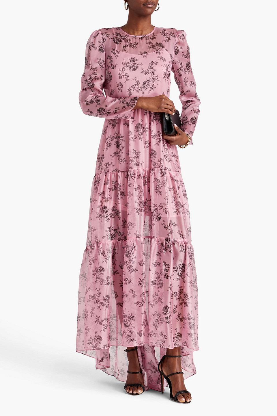 Philosophy Di Lorenzo Serafini Gestuftes Maxikleid Aus Habotai-seide Mit Floralem Print In Pink