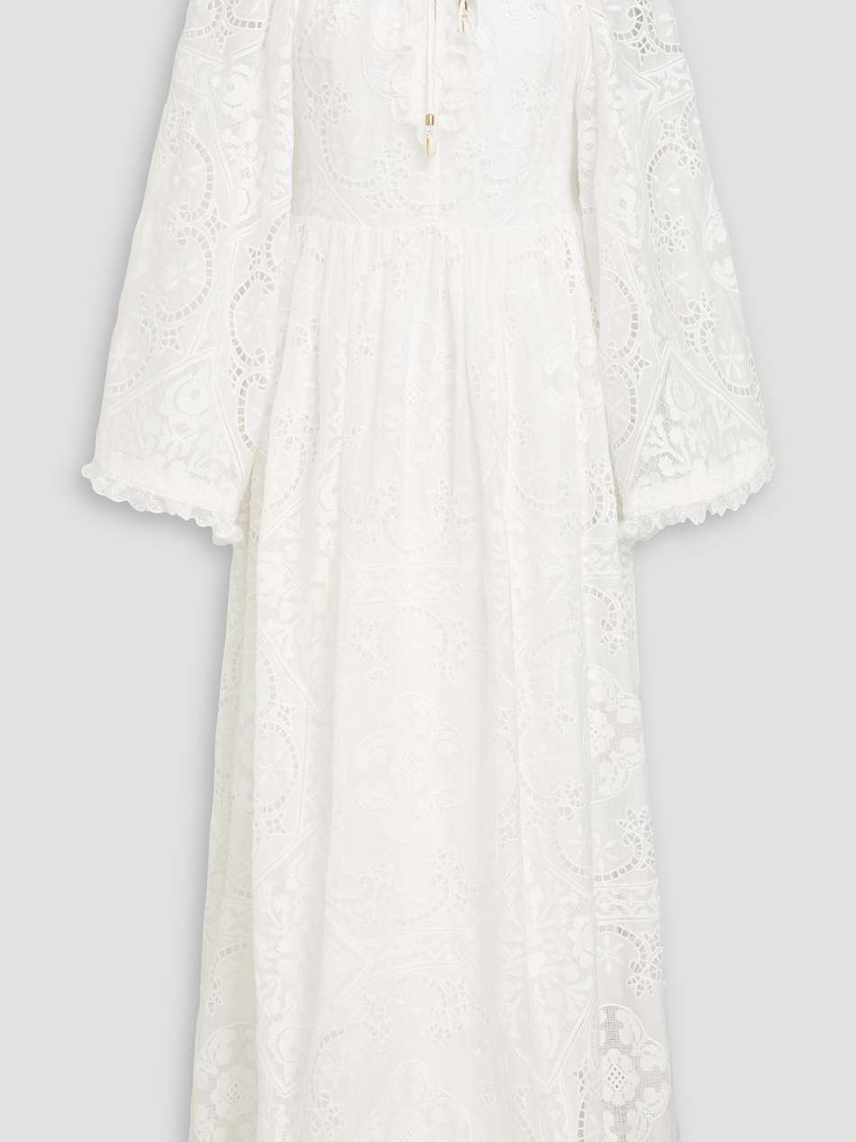 laurel lace-trimmed shell-embellished broderie anglaise voile midi dress