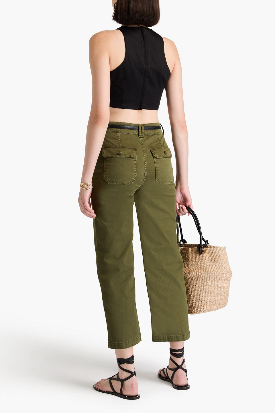 Frame Cropped Cotton-blend Twill Straight-leg Pants In Army Green