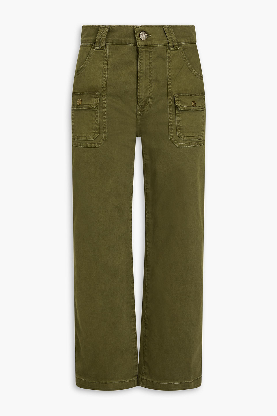 Frame Cropped Cotton-blend Twill Straight-leg Pants In Army Green