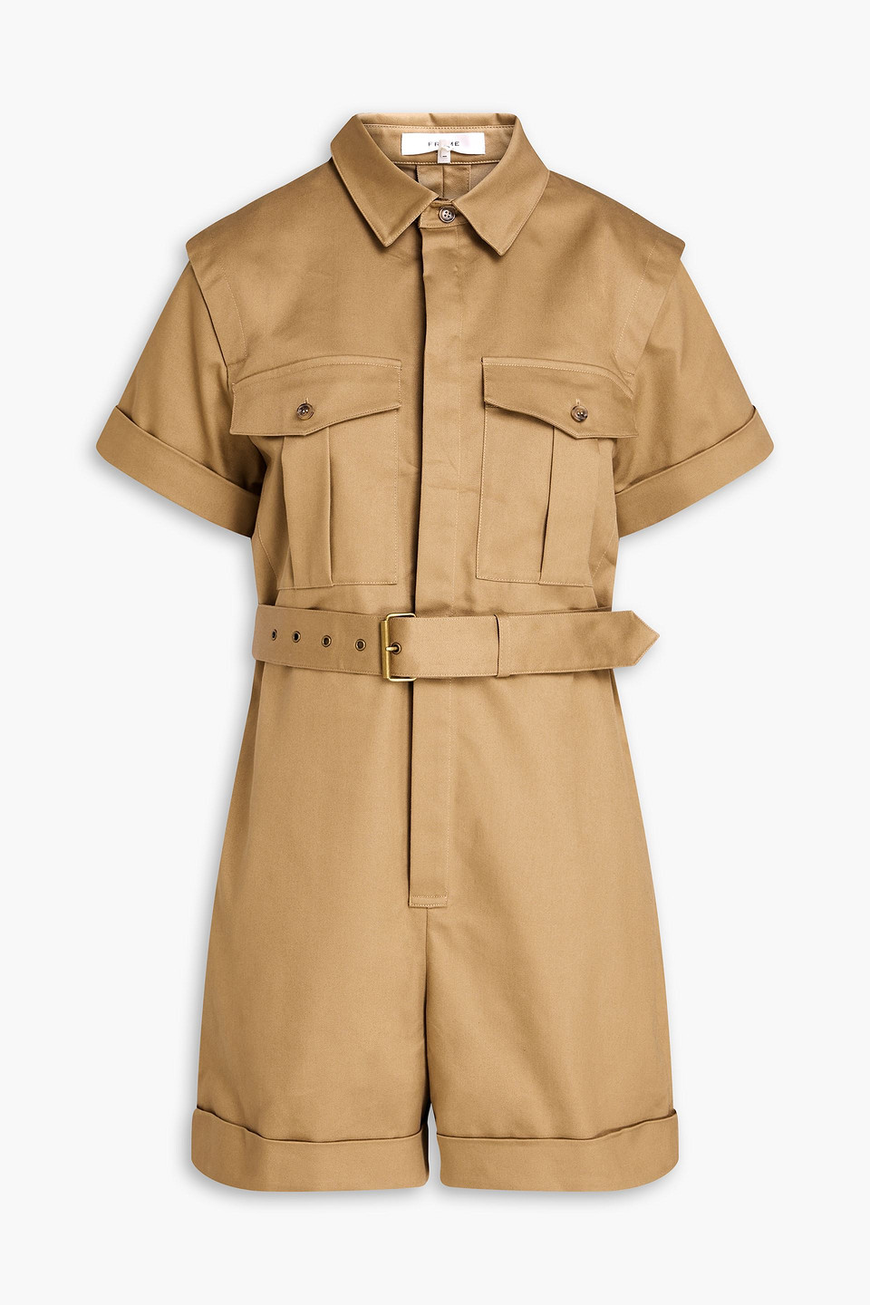 Frame Belted Cotton-blend Twill Playsuit In Sand