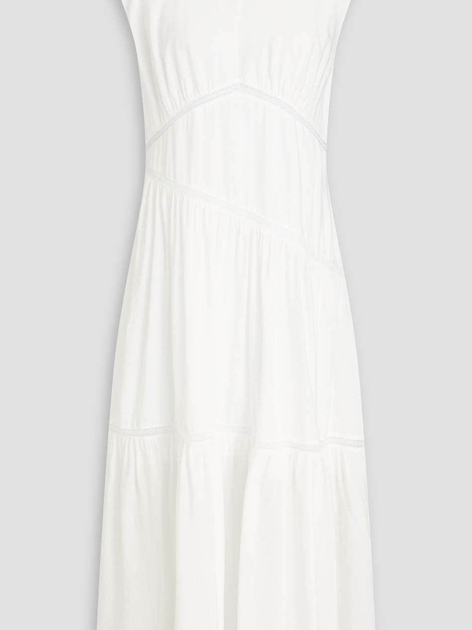 lace-trimmed linen-blend seersucker midi dress
