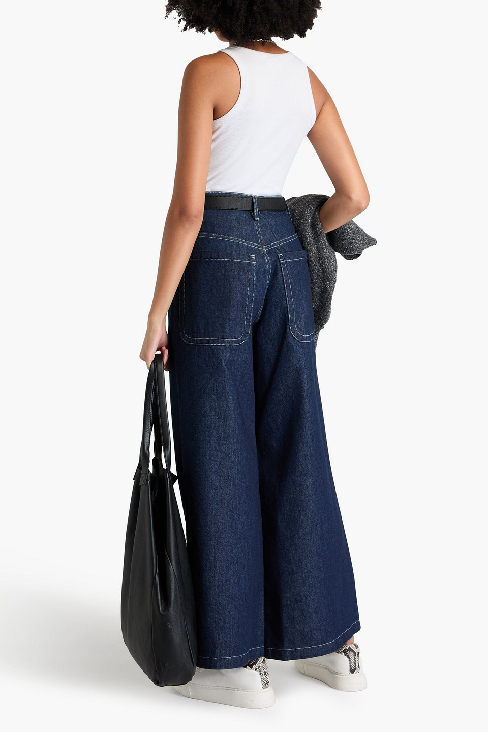 Shop Frame The Skater High-rise Wide-leg Jeans In Dark Denim