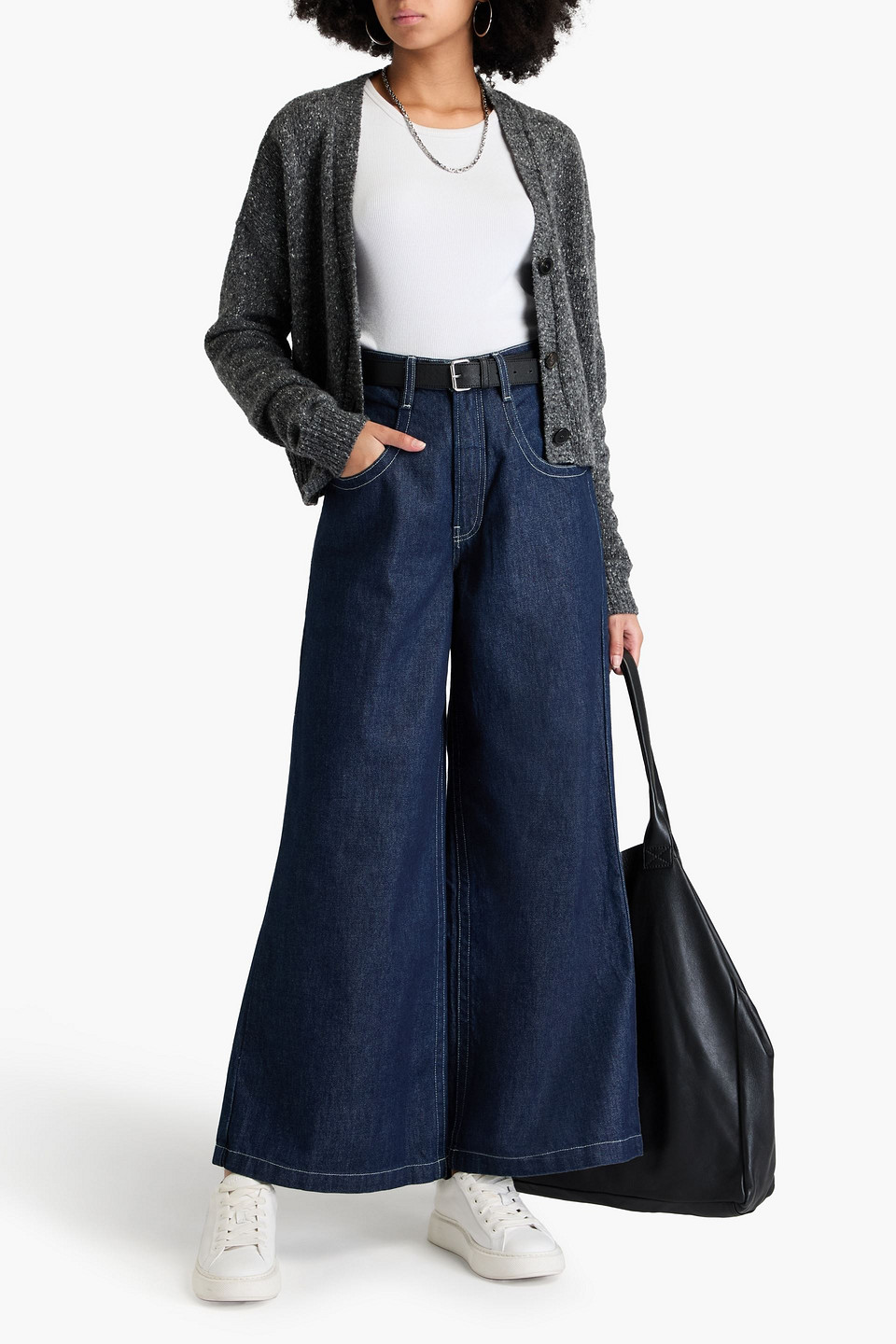 Shop Frame The Skater High-rise Wide-leg Jeans In Dark Denim