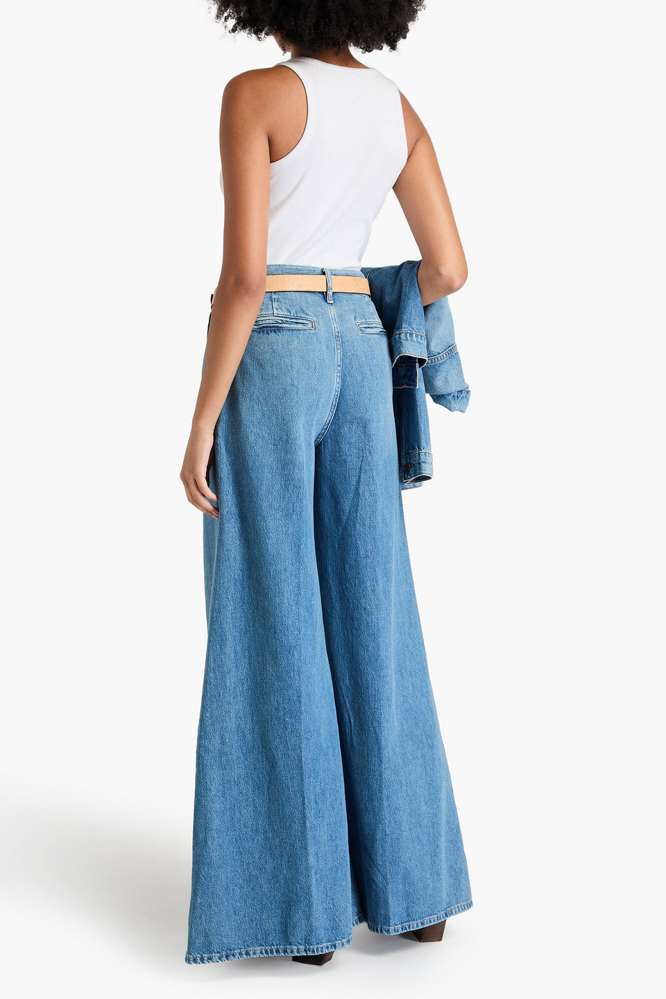 Shop Frame High-rise Wide-leg Jeans In Mid Denim