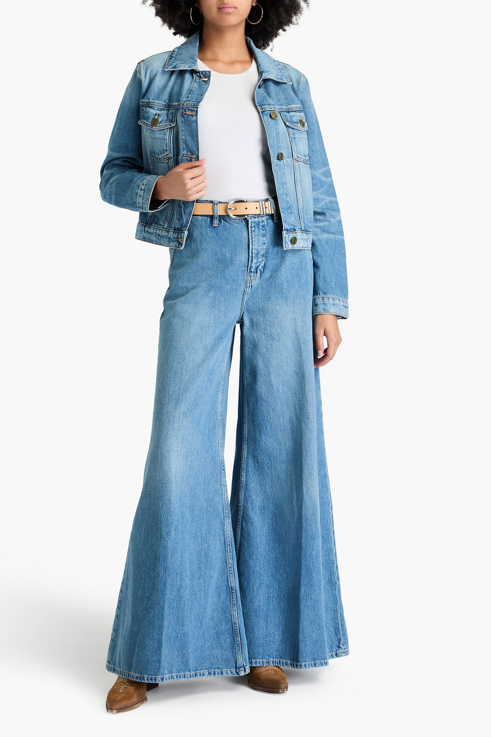 Shop Frame High-rise Wide-leg Jeans In Mid Denim