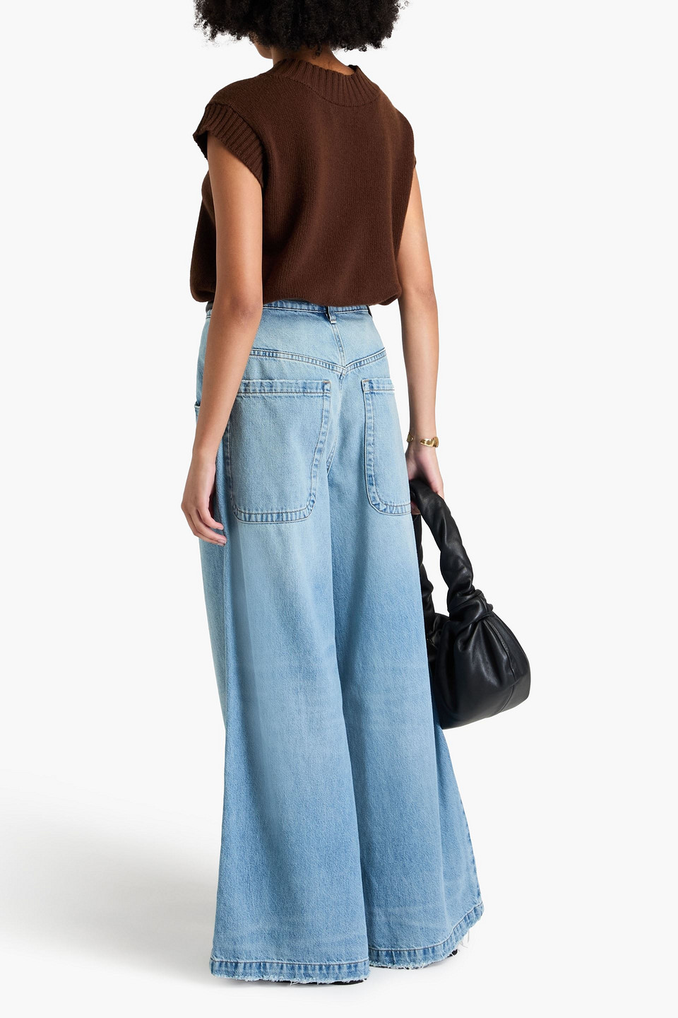 Frame Le Slim Palazzo Bardot Pocket Wide Leg Jeans In Light Denim